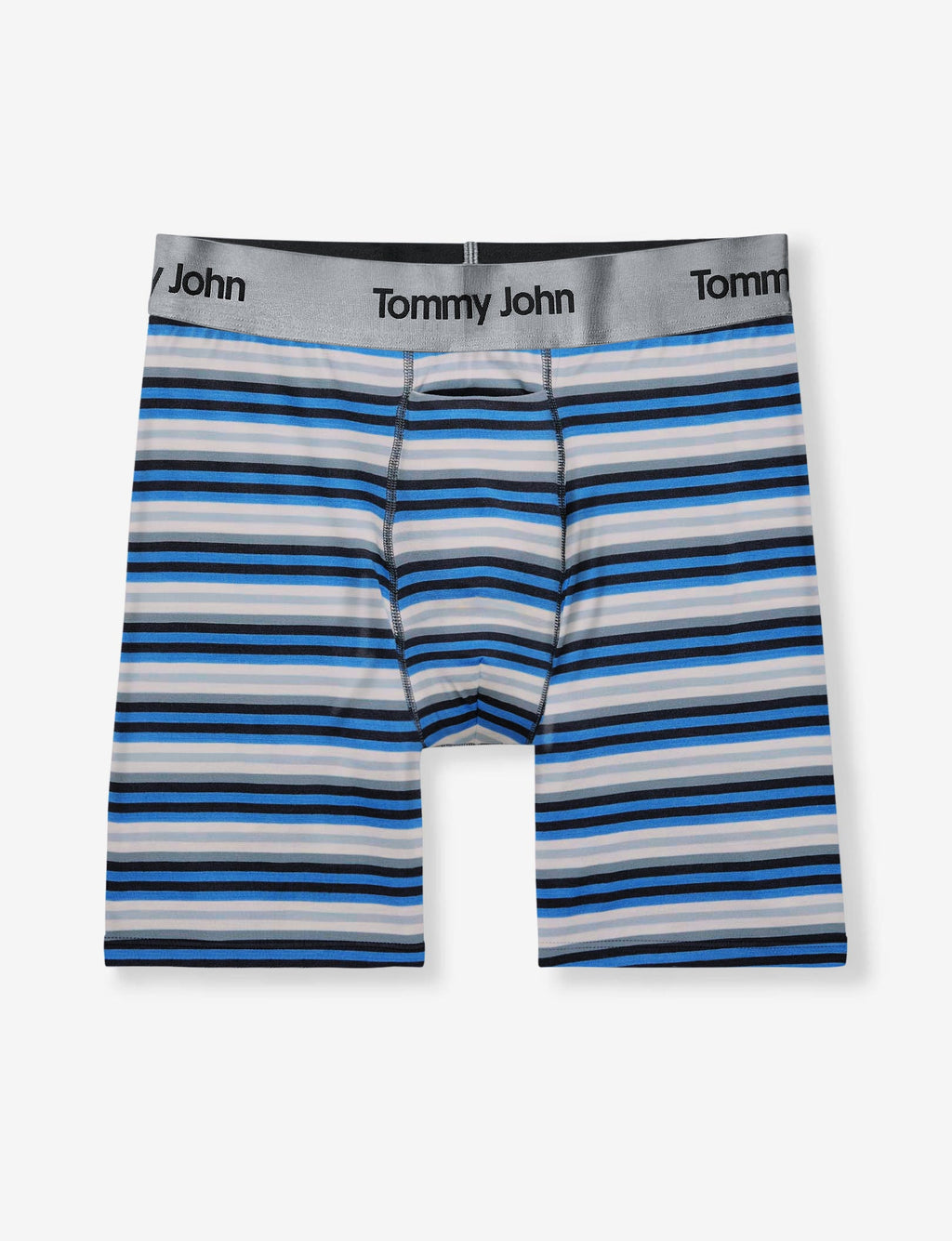 Second Skin Mid-Length Boxer Brief 6"::Azure Blue Globe Stripe
