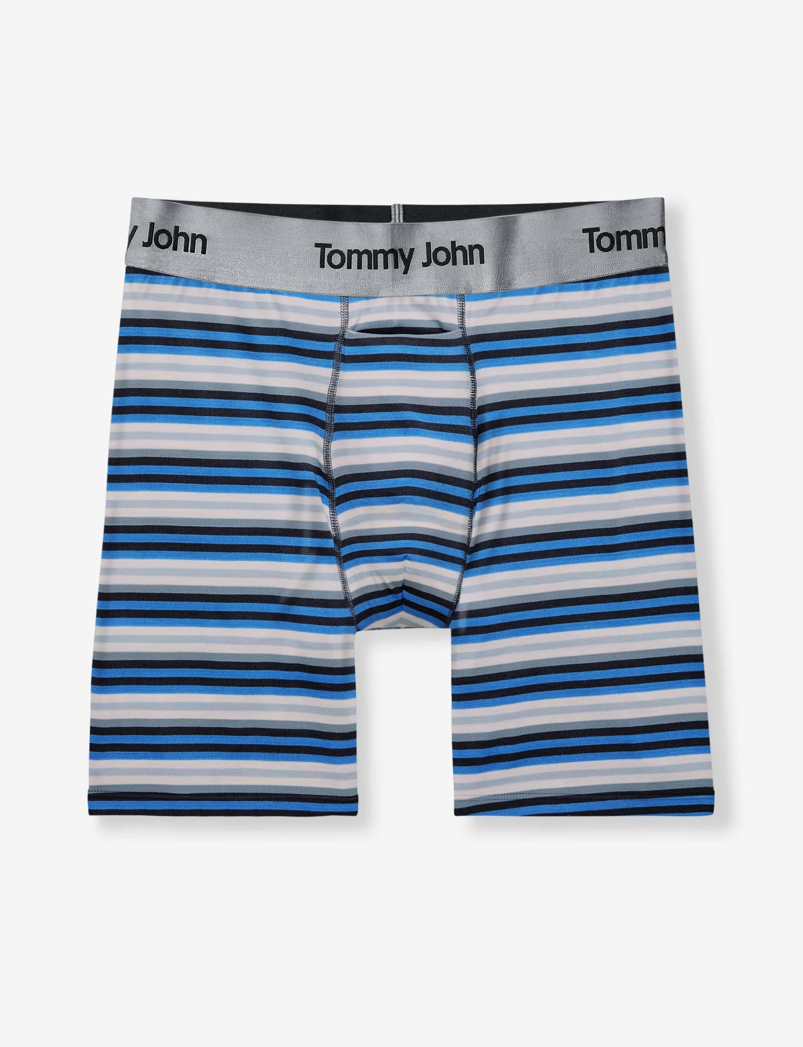 Second Skin Mid-Length Boxer Brief 6"::Azure Blue Globe Stripe
