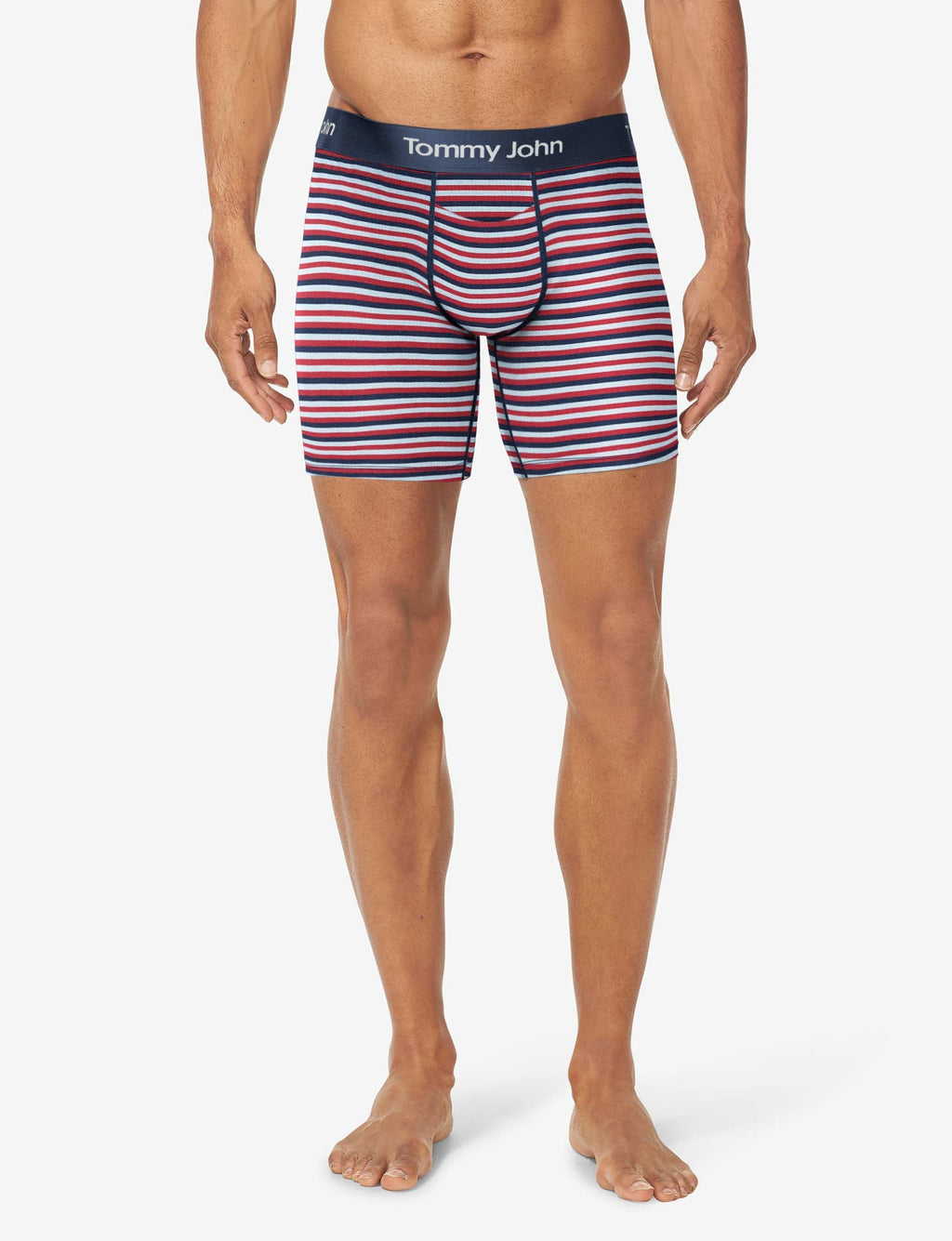 Second Skin Mid-Length Boxer Brief 6"::Cashmere Blue Globe Stripe