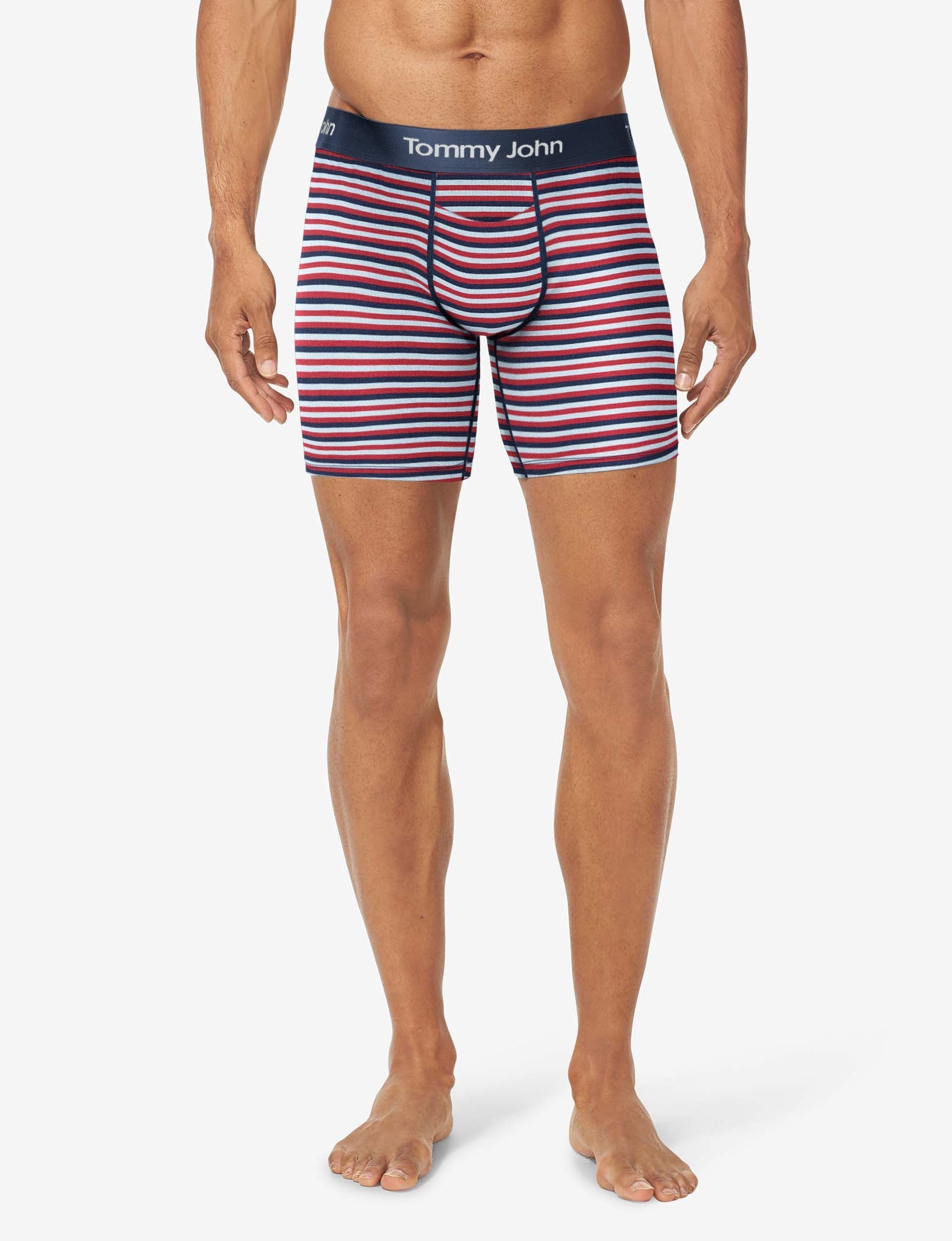 Second Skin Mid-Length Boxer Brief 6"::Cashmere Blue Globe Stripe