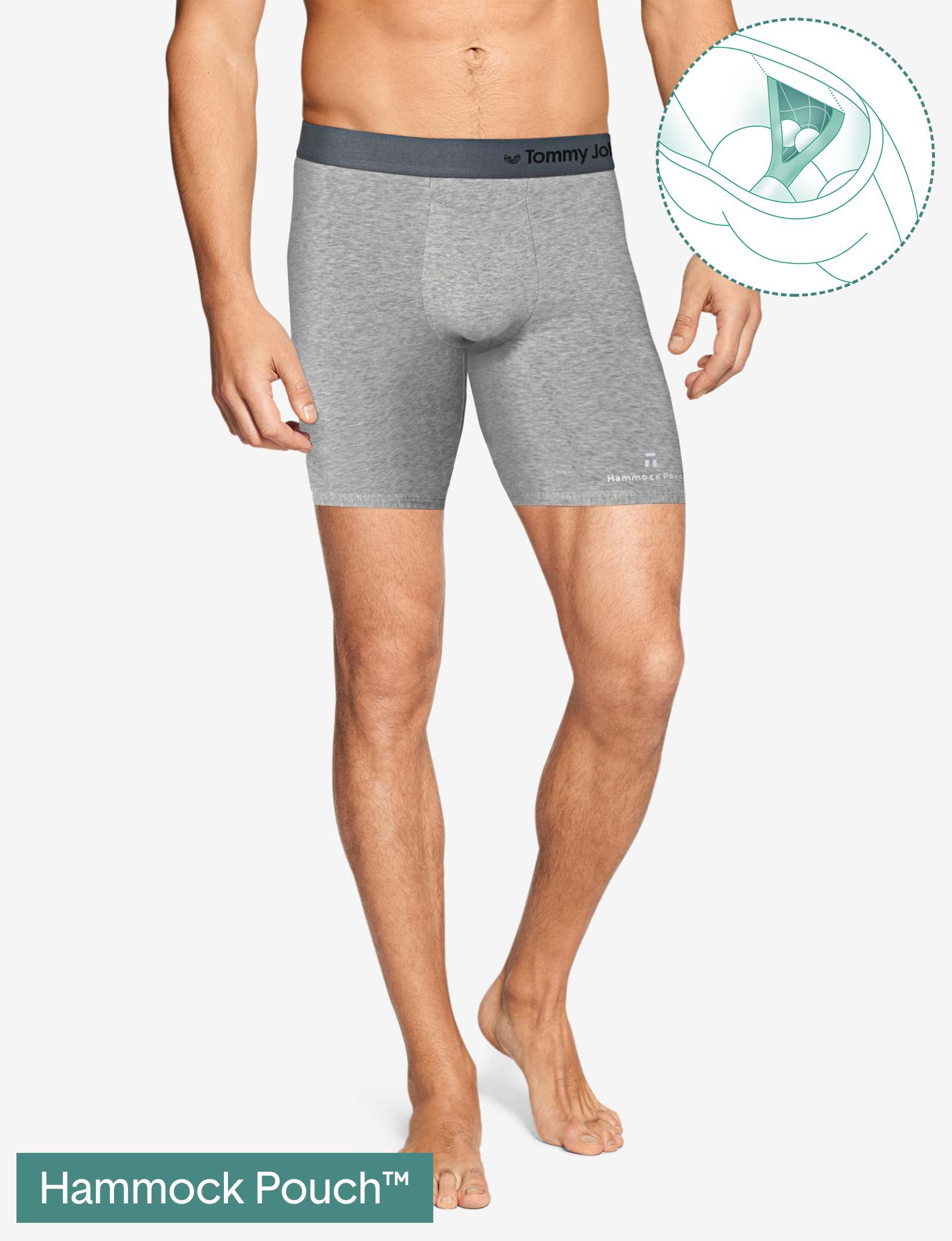 Cool Cotton Hammock Pouch™ Mid-Length Boxer Brief 6"::Heather Grey