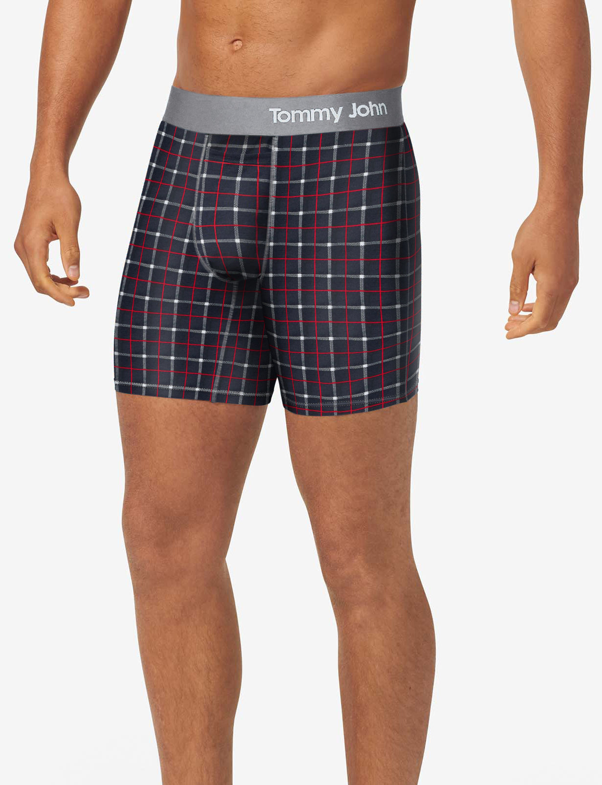 Cool Cotton Mid-Length Boxer Brief 6"::Black Weekend Plaid