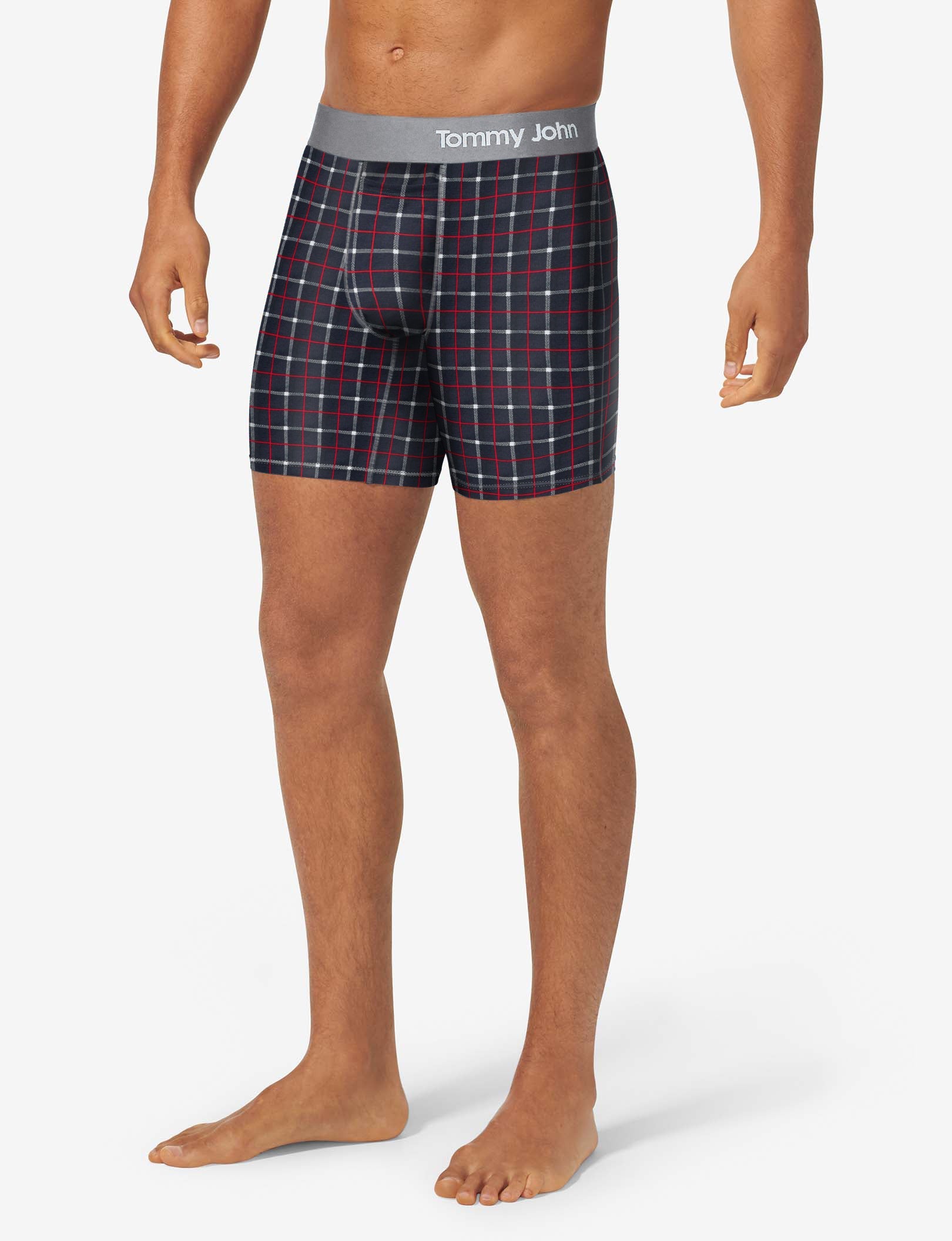 Cool Cotton Mid-Length Boxer Brief 6"::Black Weekend Plaid