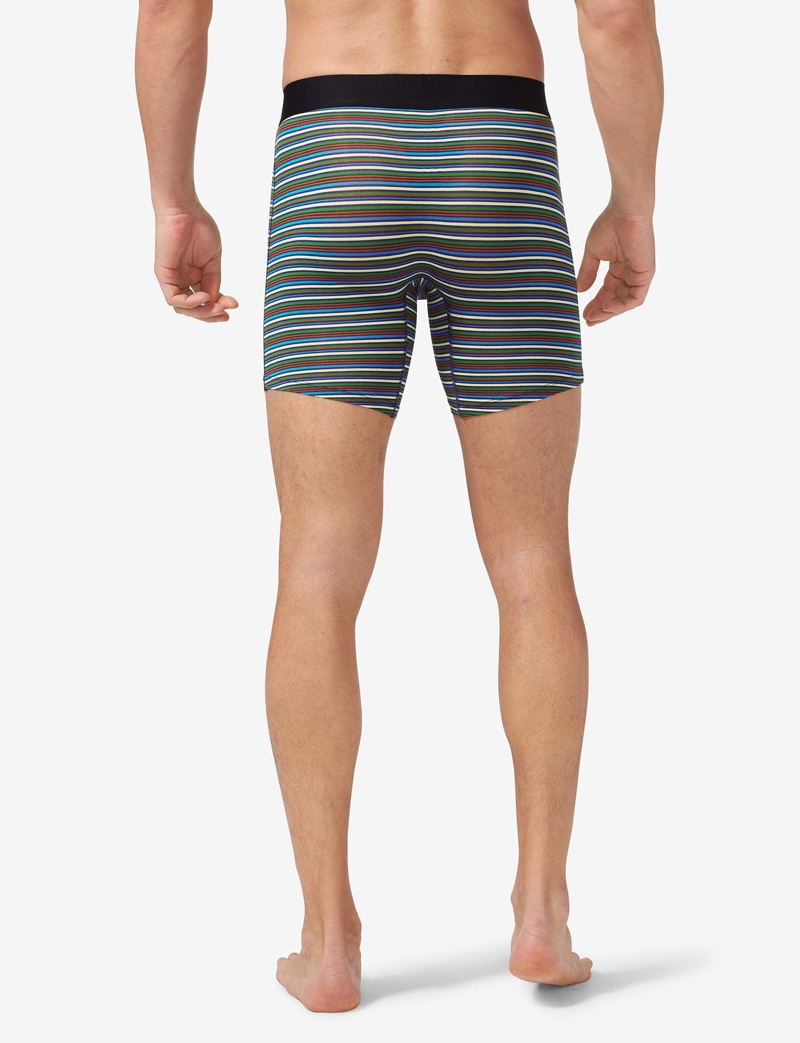 Cool Cotton Mid-Length Boxer Brief 6"::Estate Blue Tabloid Stripe