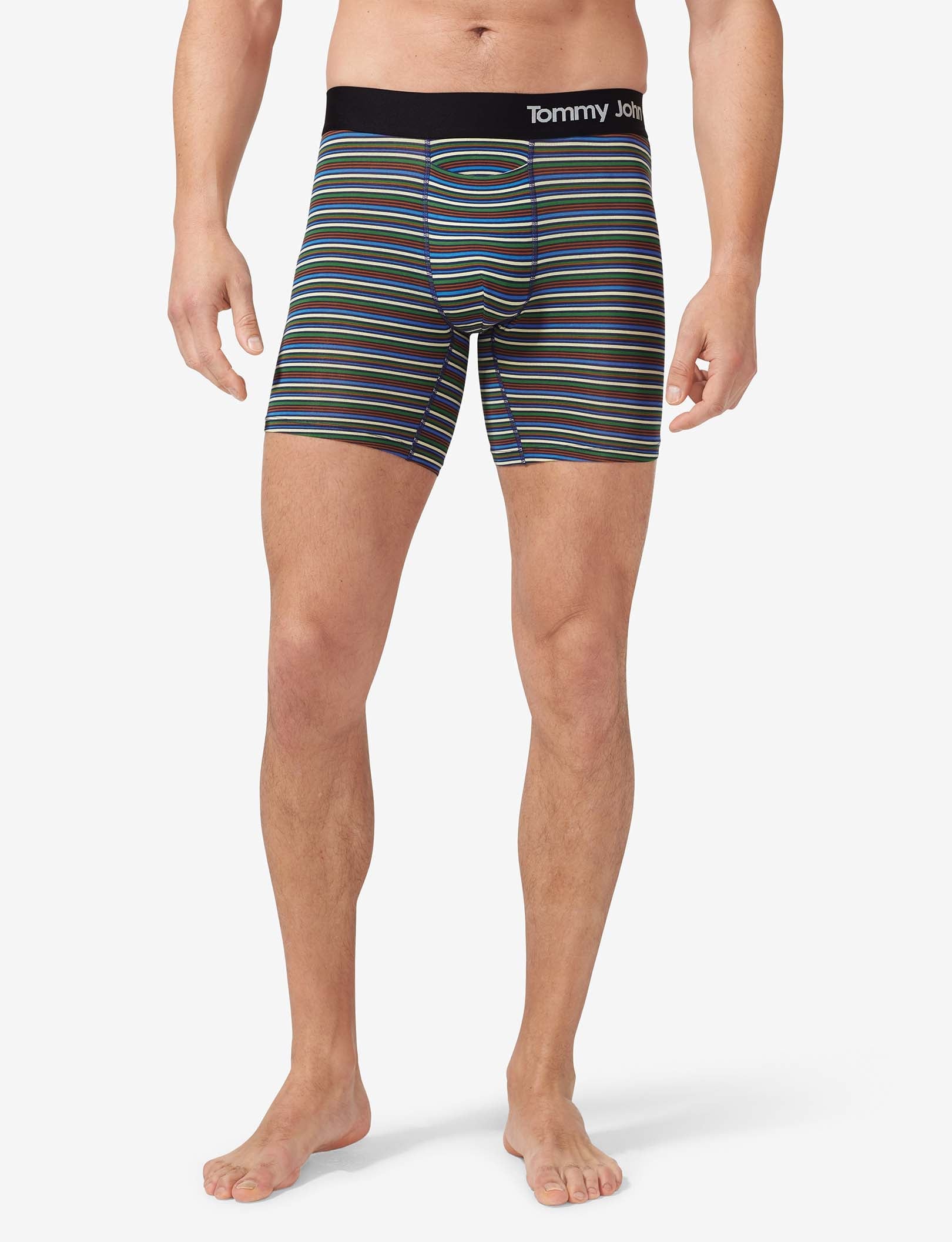 Cool Cotton Mid-Length Boxer Brief 6"::Estate Blue Tabloid Stripe