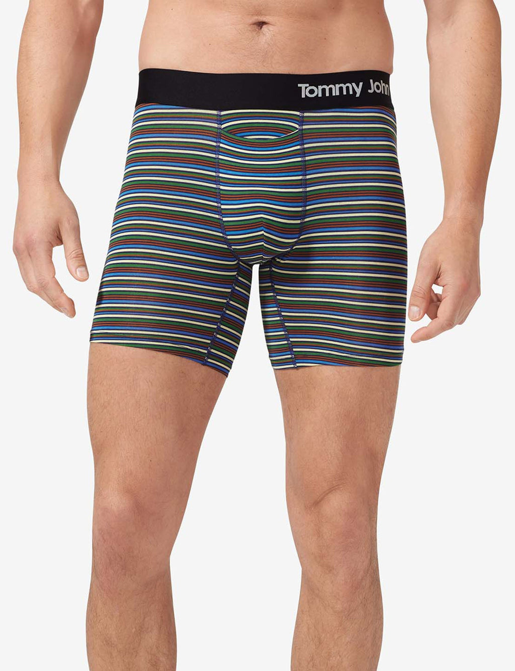 Cool Cotton Mid-Length Boxer Brief 6"::Estate Blue Tabloid Stripe
