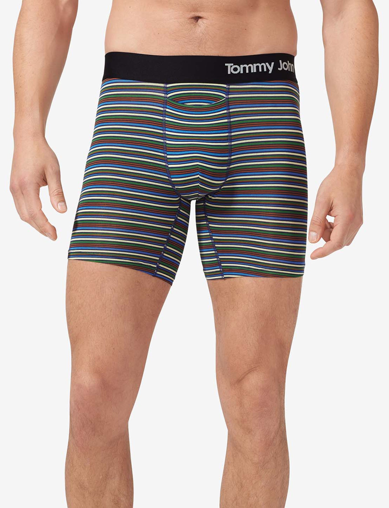 Cool Cotton Mid-Length Boxer Brief 6"::Estate Blue Tabloid Stripe