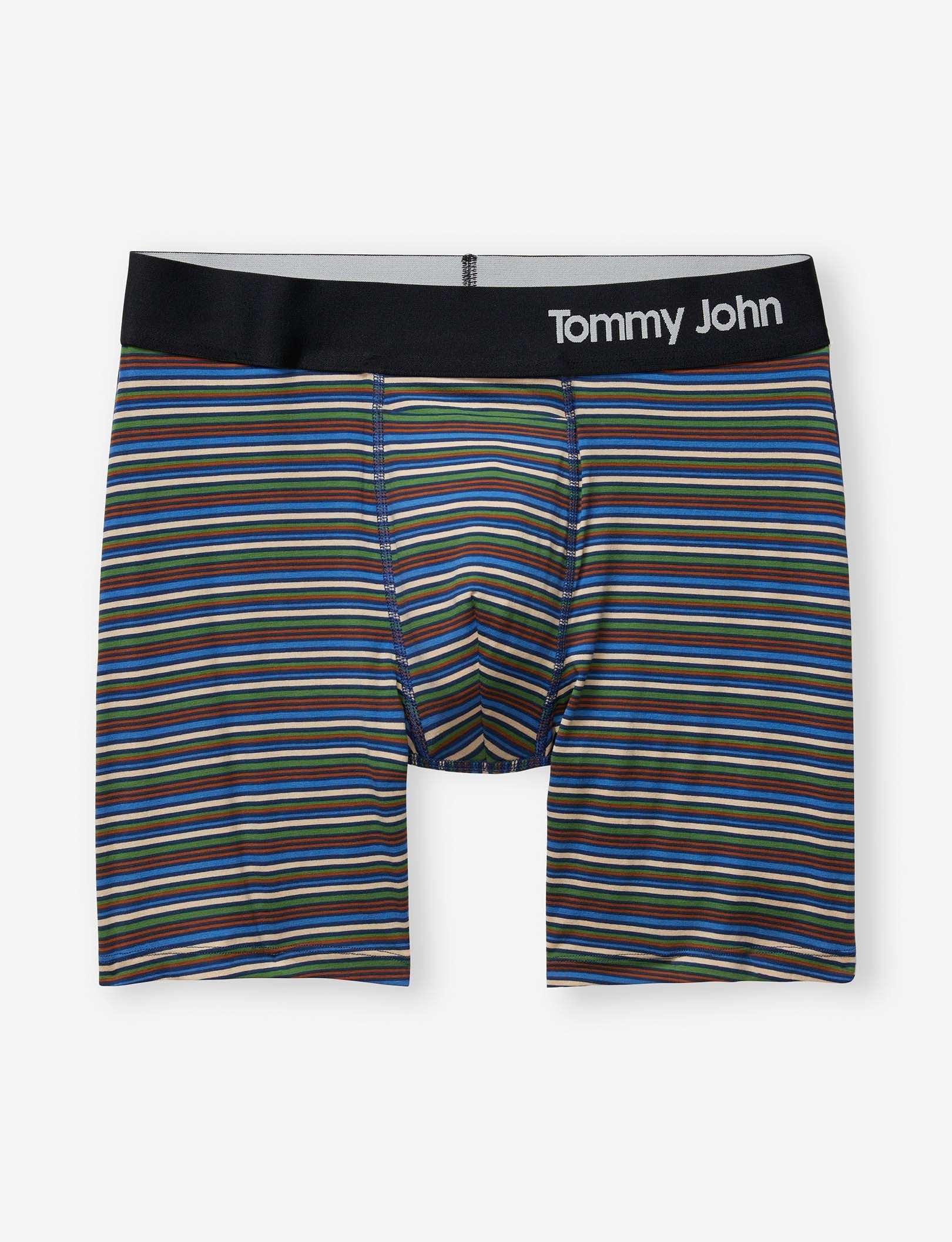 Cool Cotton Mid-Length Boxer Brief 6"::Estate Blue Tabloid Stripe