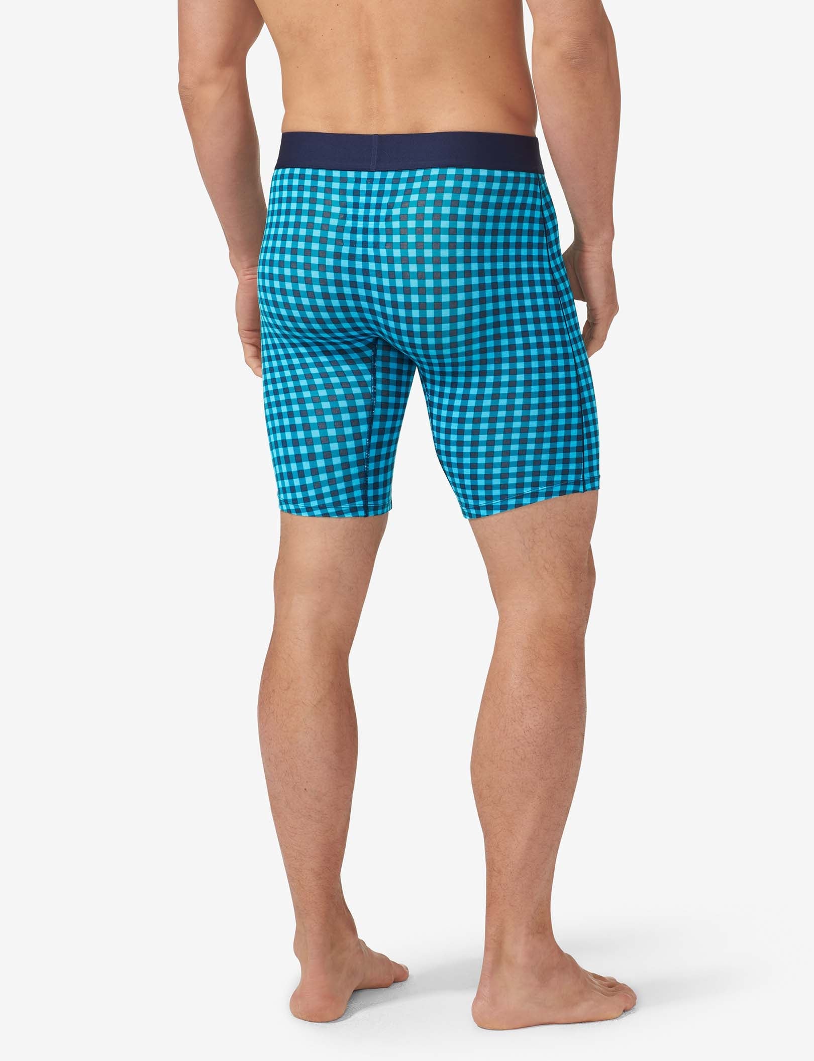 Cool Cotton Mid-Length Boxer Brief 6"::Blue Atoll Harvest Gingham