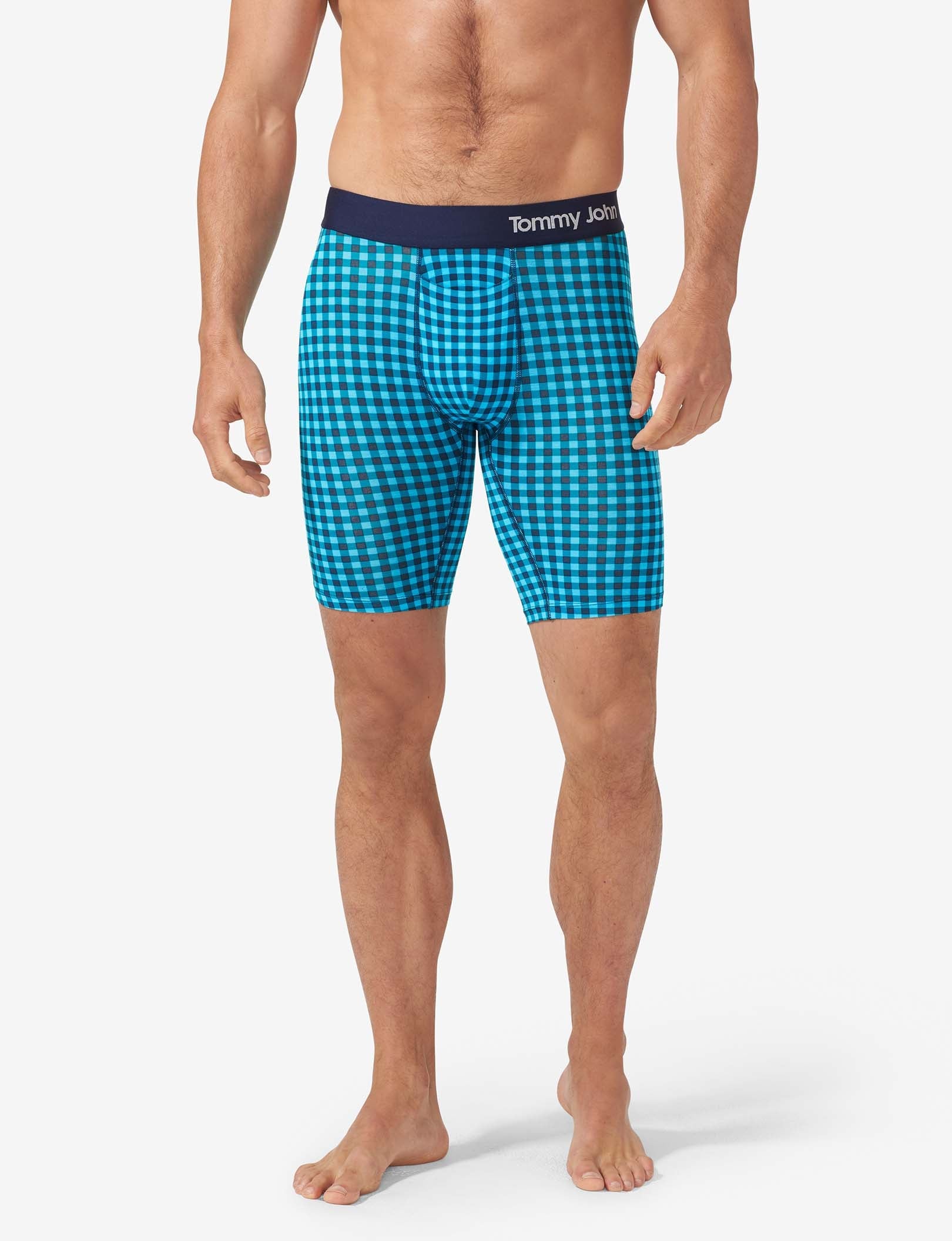 Cool Cotton Mid-Length Boxer Brief 6"::Blue Atoll Harvest Gingham