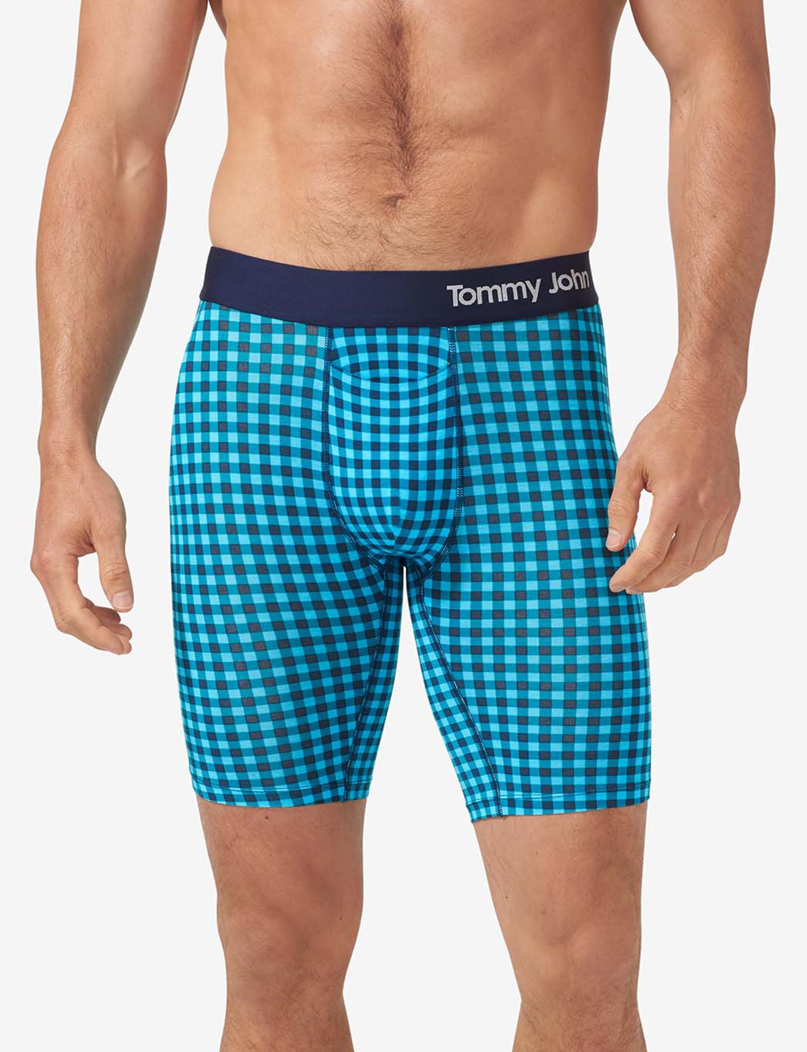 Cool Cotton Mid-Length Boxer Brief 6"::Blue Atoll Harvest Gingham