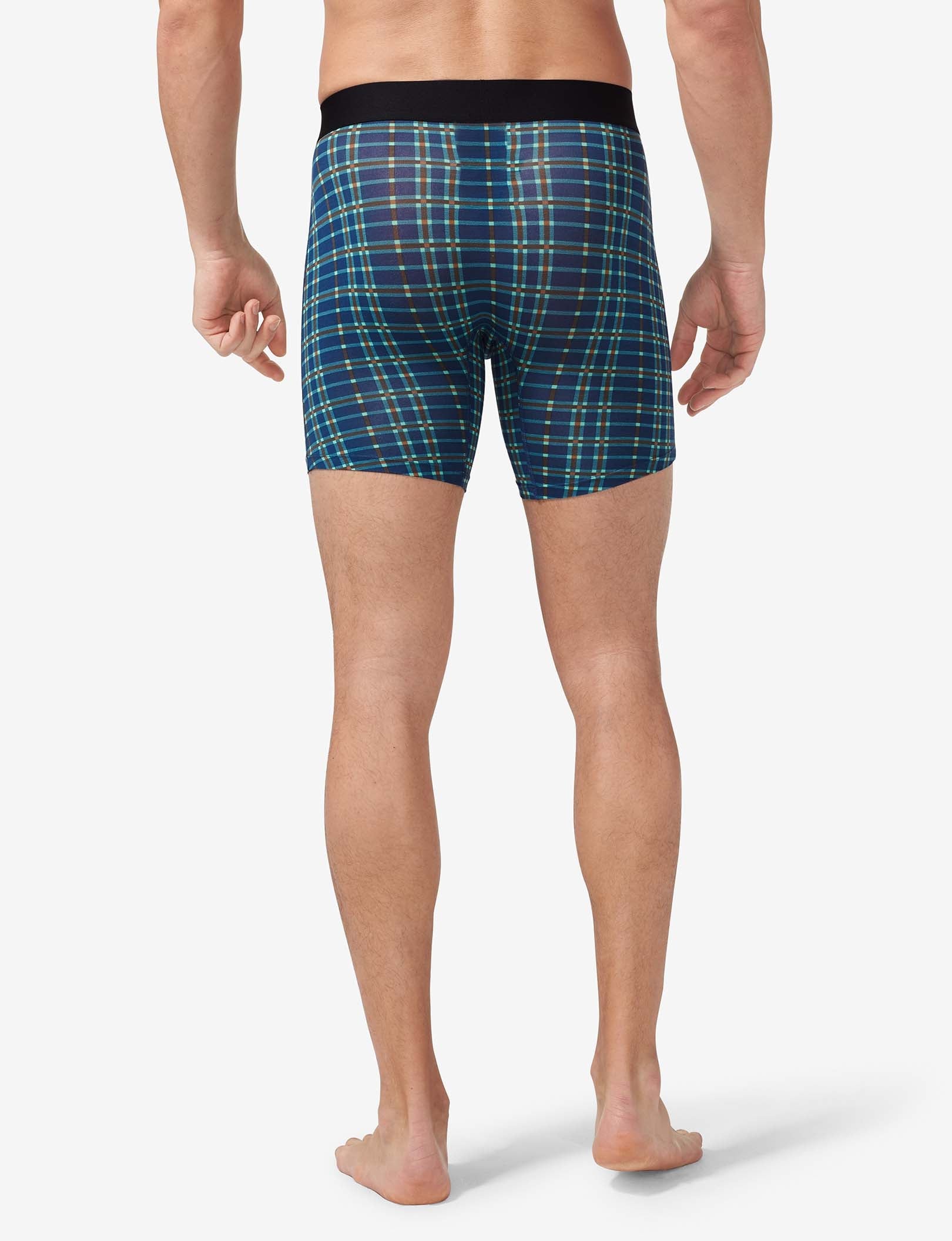 Cool Cotton Mid-Length Boxer Brief 6"::Estate Blue Garden Plaid