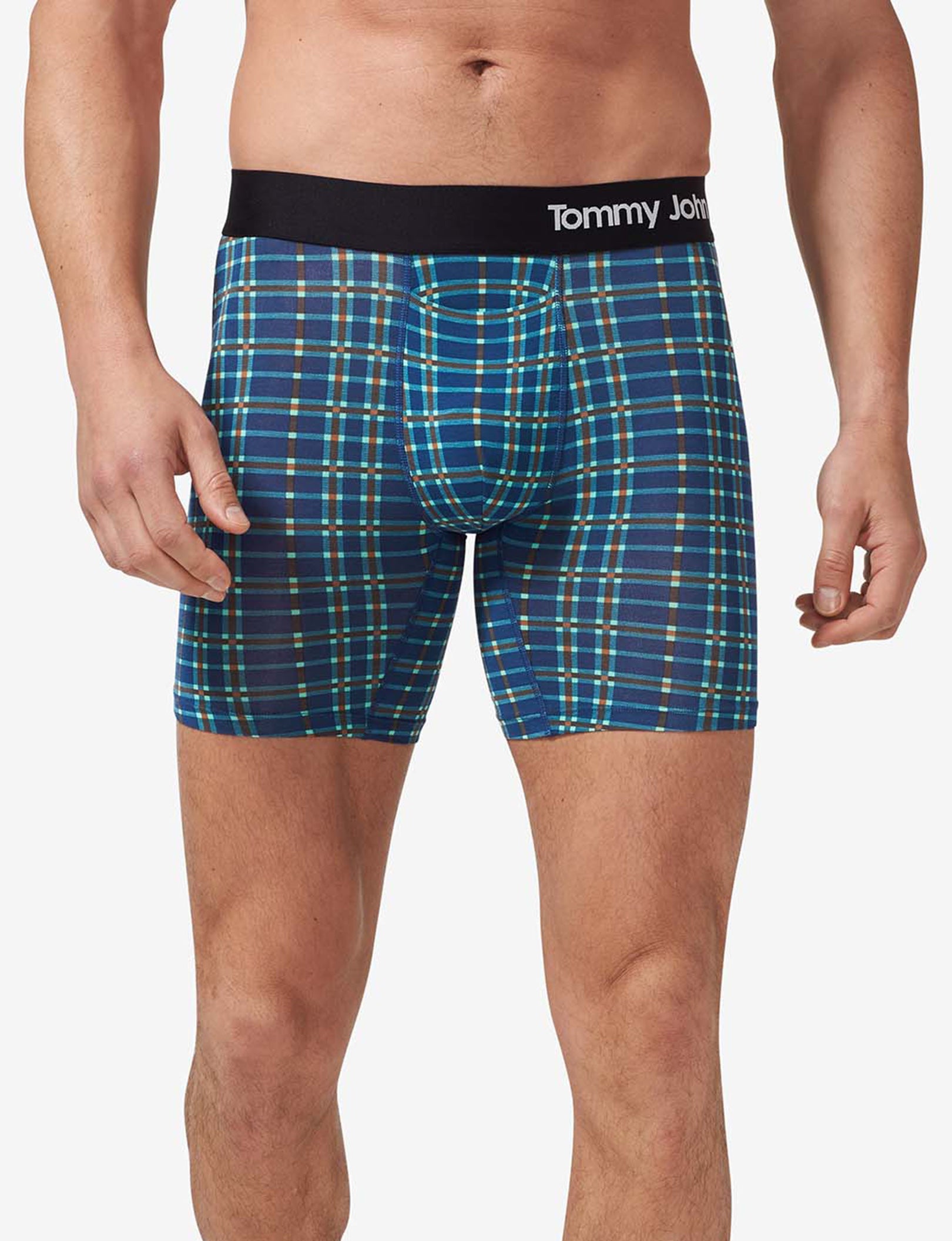 Cool Cotton Mid-Length Boxer Brief 6"::Estate Blue Garden Plaid