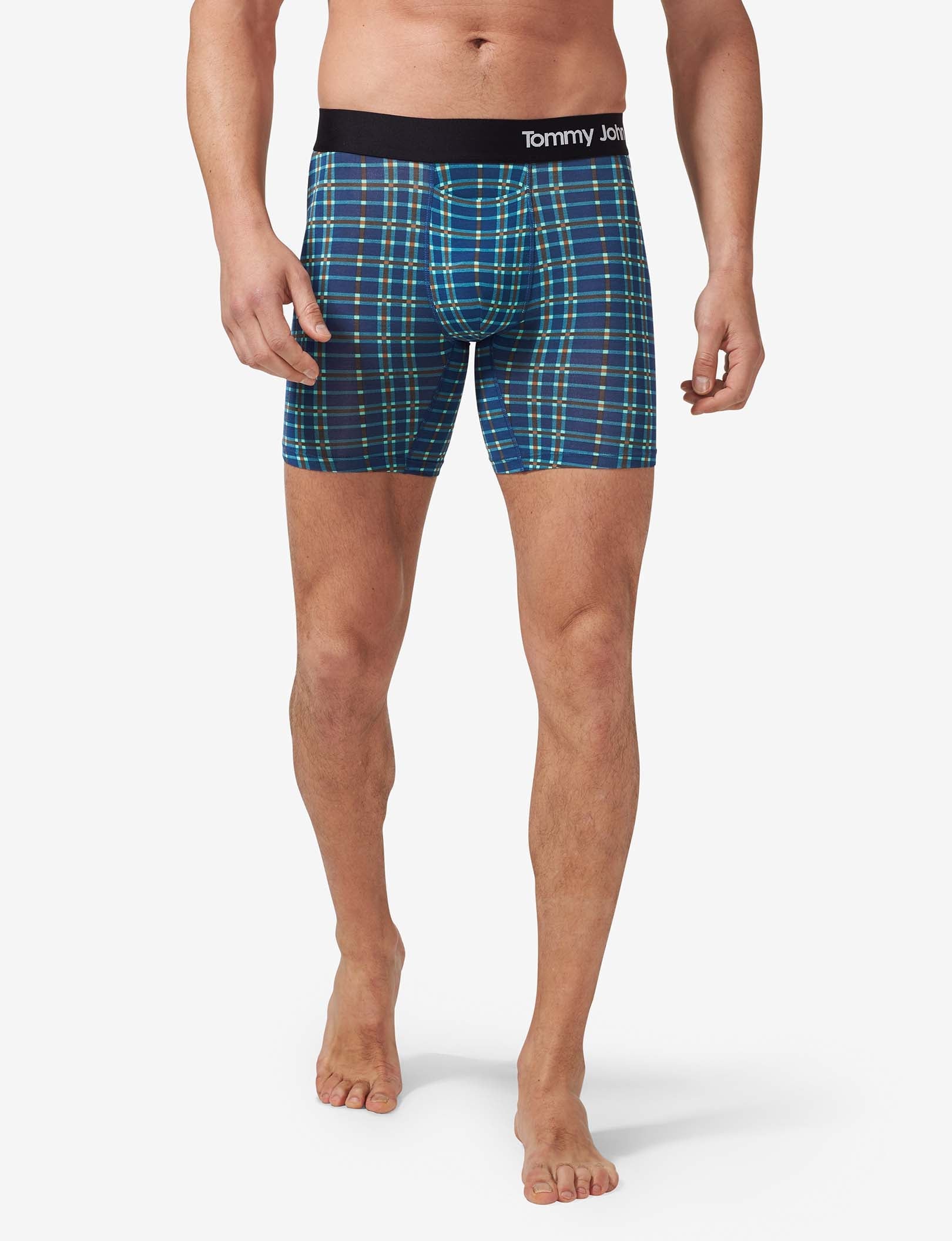 Cool Cotton Mid-Length Boxer Brief 6"::Estate Blue Garden Plaid