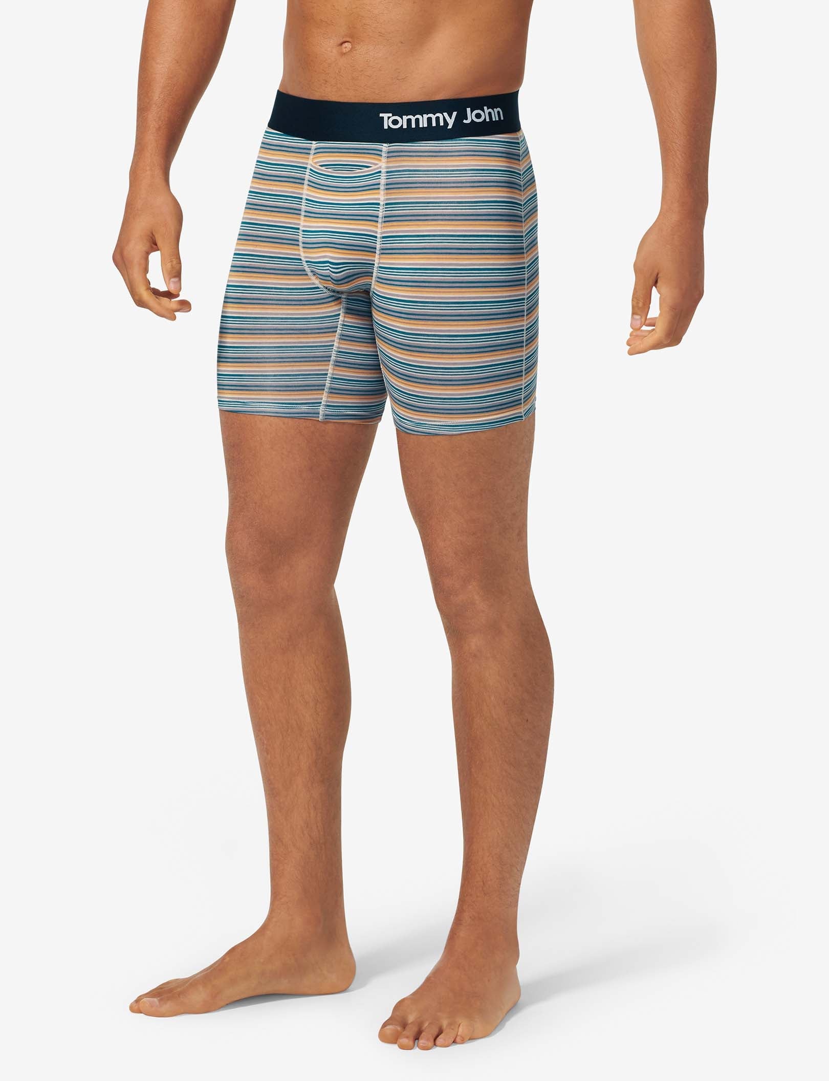 Cool Cotton Mid-Length Boxer Brief 6"::Iron Tabloid Stripe