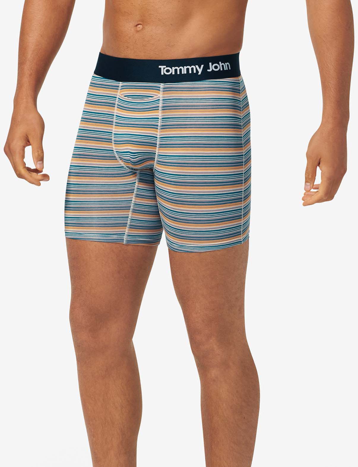 Cool Cotton Mid-Length Boxer Brief 6"::Iron Tabloid Stripe