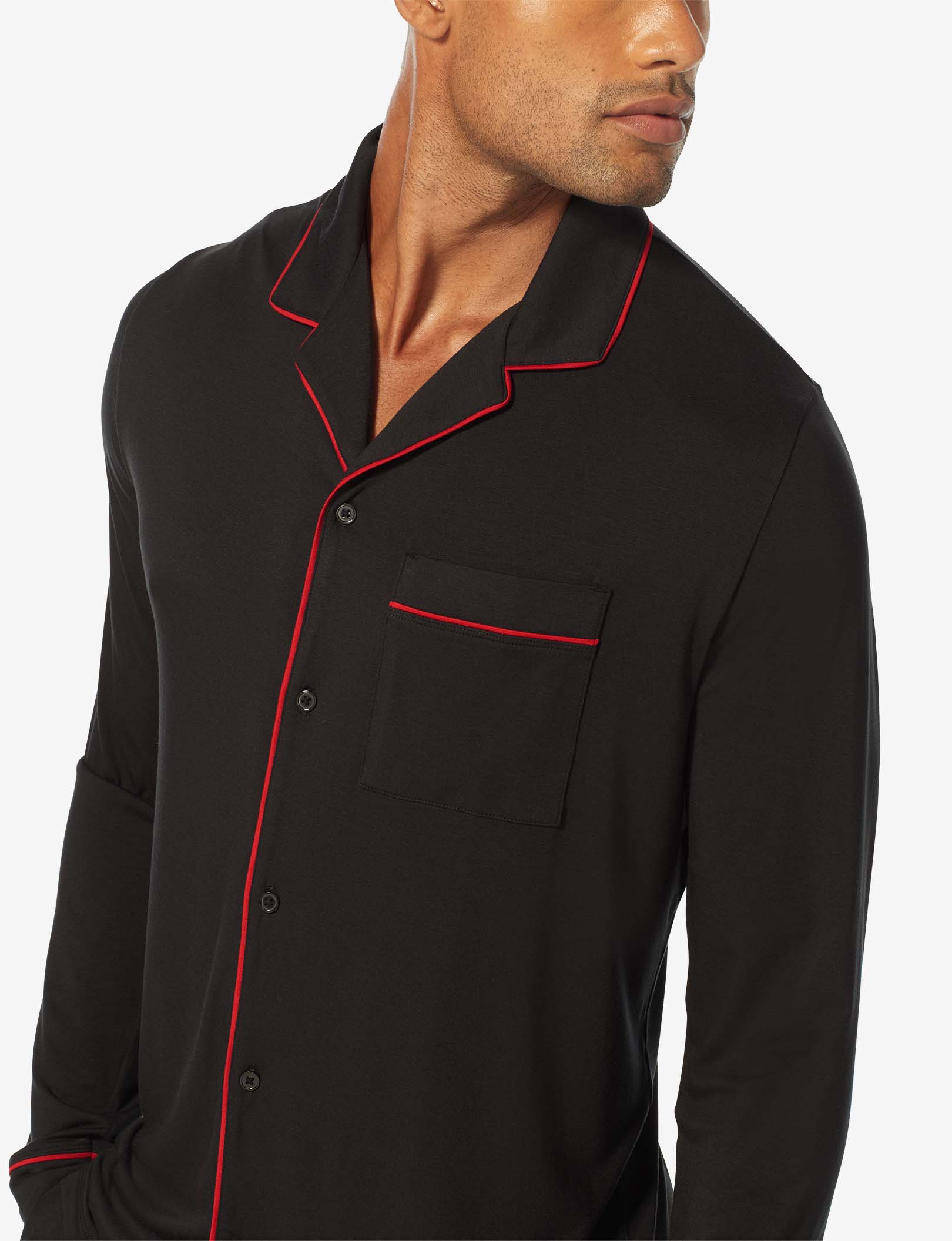 Men's Long Sleeve Button Down Pajama Top::Black