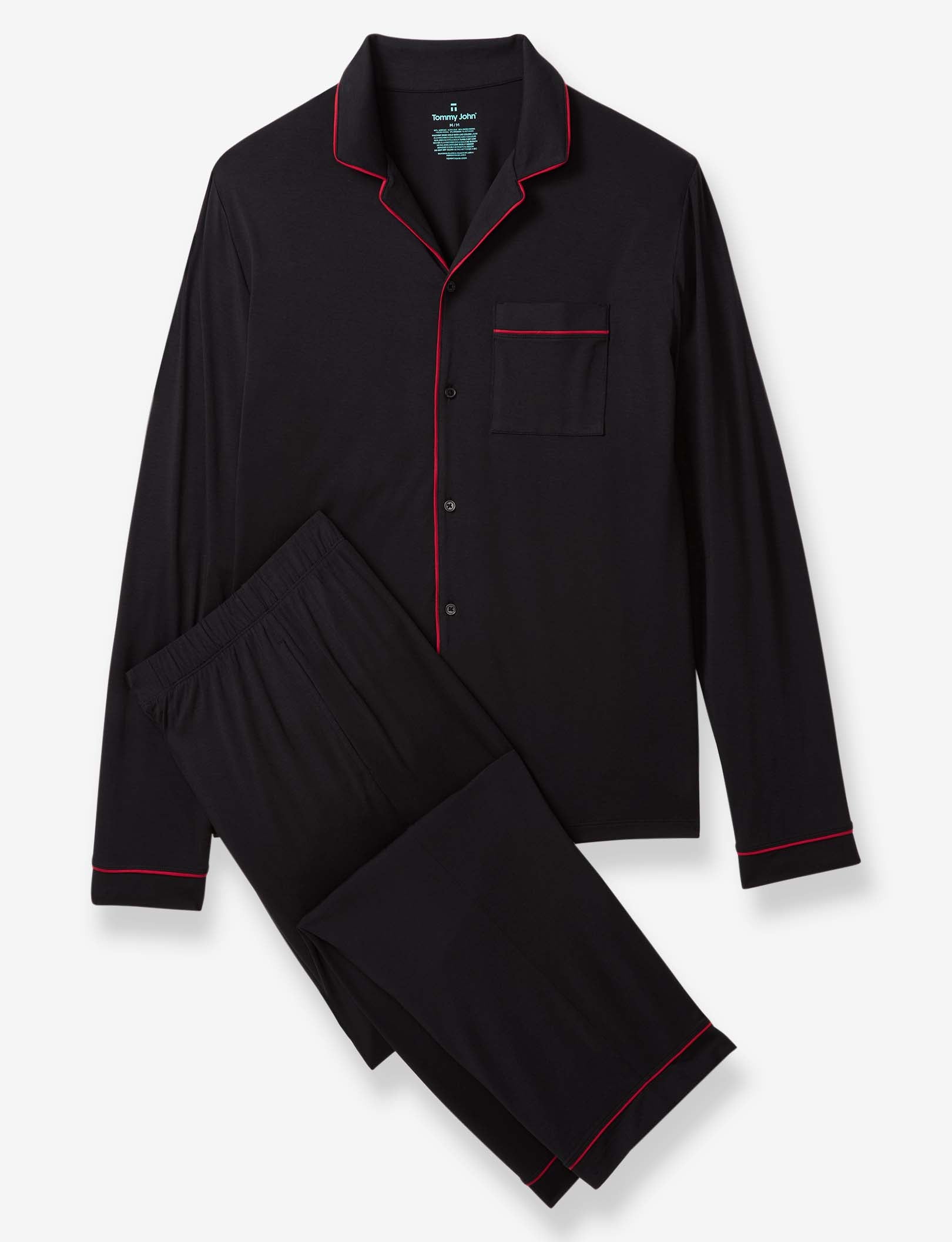 Men's Long Sleeve Button Down Pajama Top::Black