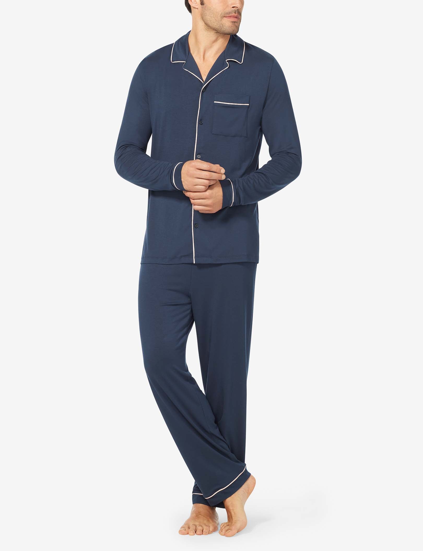 Men's Long Sleeve Button Down Pajama Top::Dress Blues