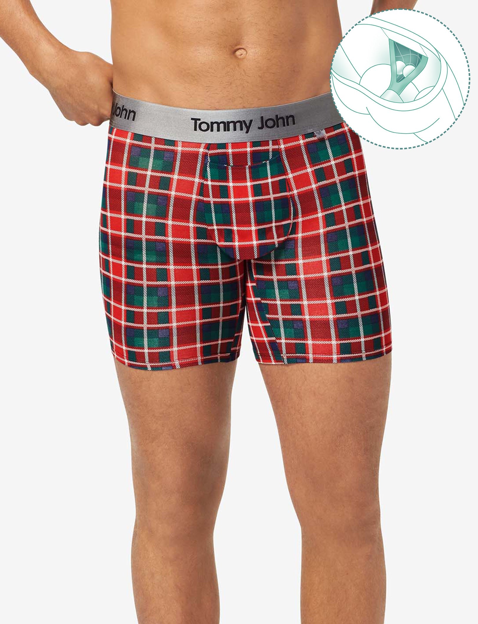 Second Skin Hammock Pouch™ Mid-Length Boxer Brief 6"::Haute Red Plaid