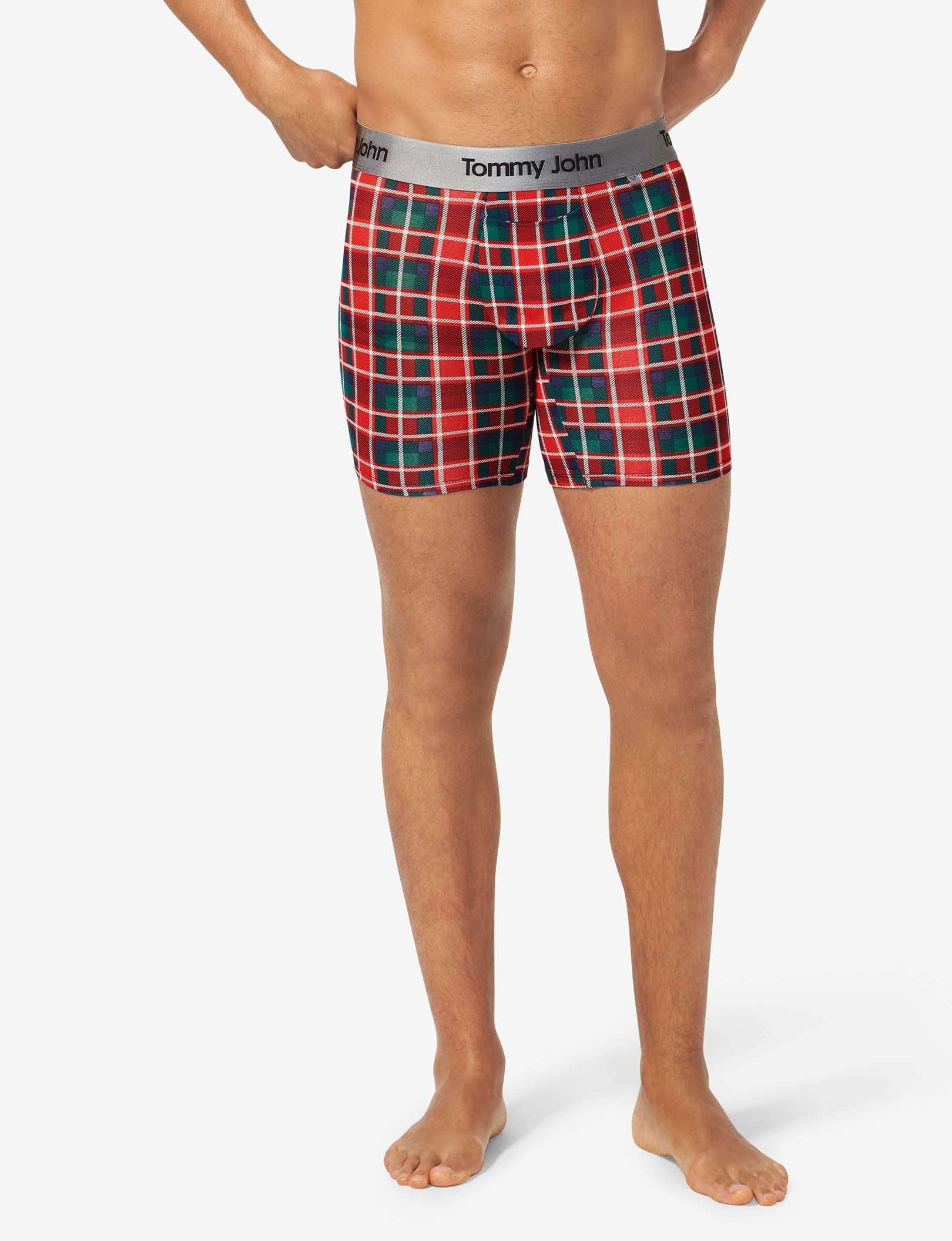 Second Skin Hammock Pouch™ Mid-Length Boxer Brief 6"::Haute Red Plaid