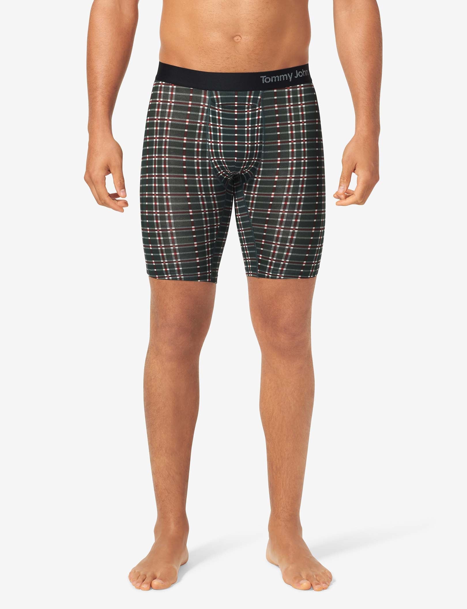 Cool Cotton Boxer Brief 8"::Green Garden Plaid