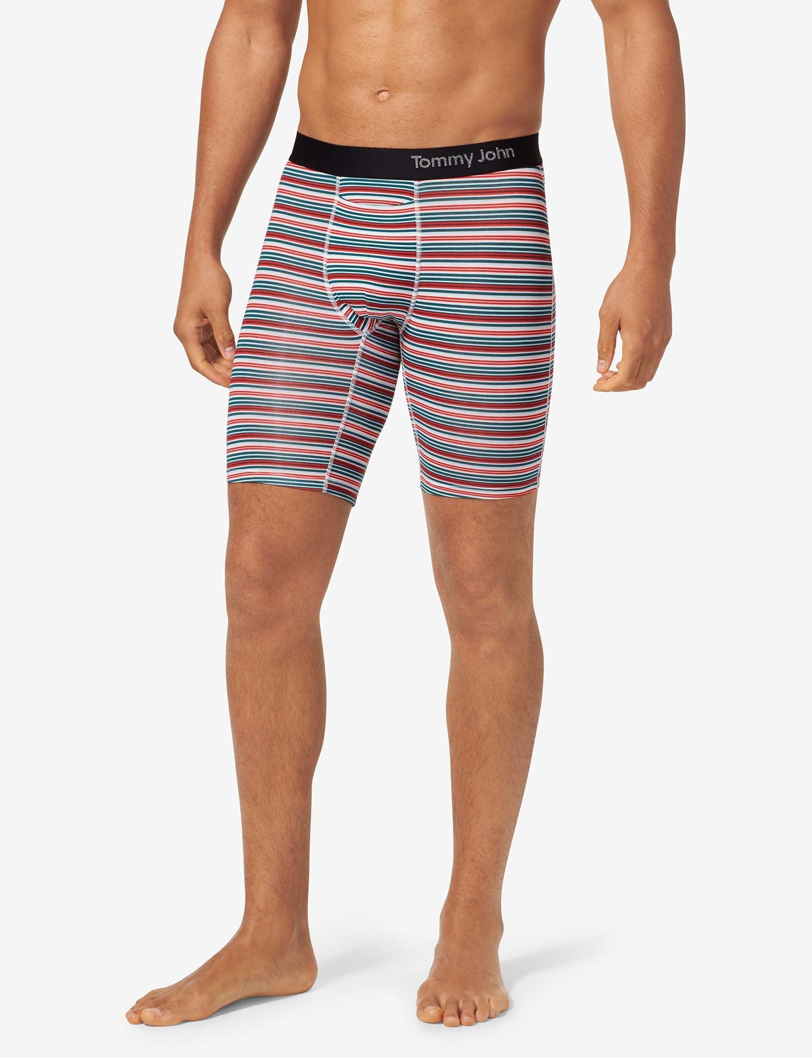 Cool Cotton Boxer Brief 8"::Ice Blue Tabloid Stripe
