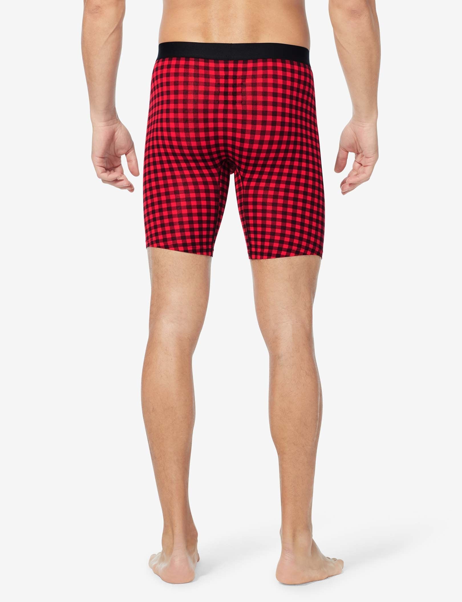 Cool Cotton Boxer Brief 8"::Haute Red Gingham