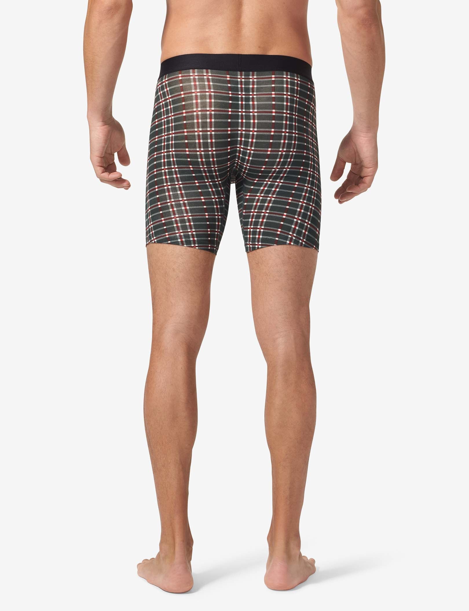 Cool Cotton Mid-Length Boxer Brief 6"::Green Garden Plaid