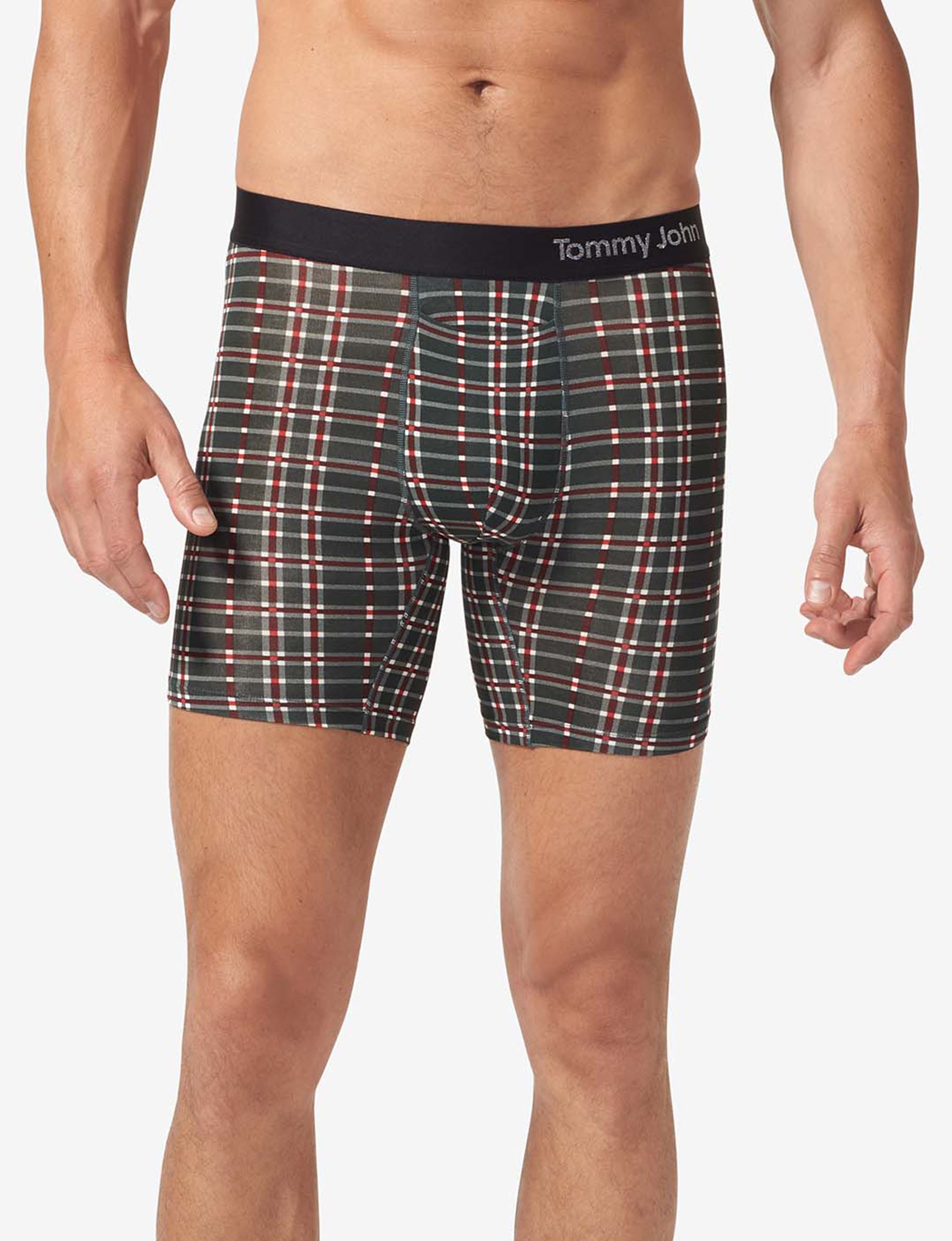 Cool Cotton Mid-Length Boxer Brief 6"::Green Garden Plaid