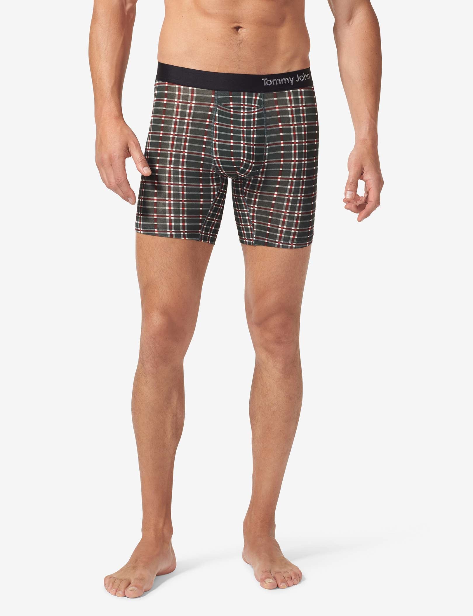 Cool Cotton Mid-Length Boxer Brief 6"::Green Garden Plaid