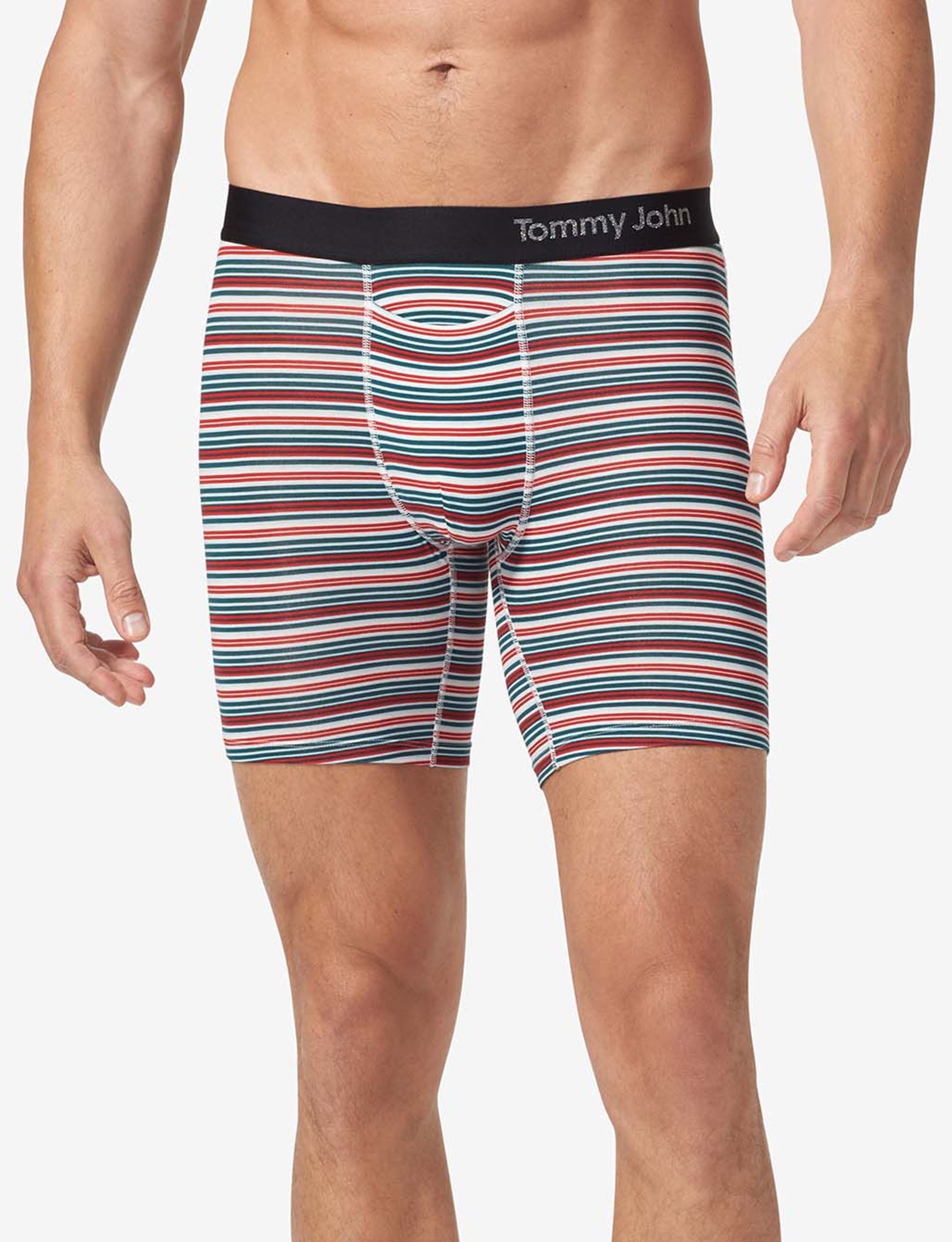 Cool Cotton Mid-Length Boxer Brief 6"::Ice Blue Tabloid Stripe