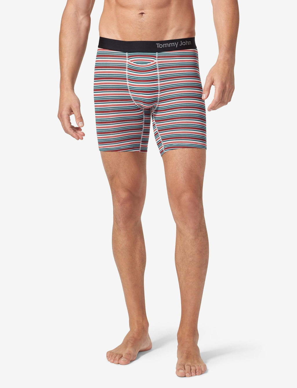 Cool Cotton Mid-Length Boxer Brief 6"::Ice Blue Tabloid Stripe