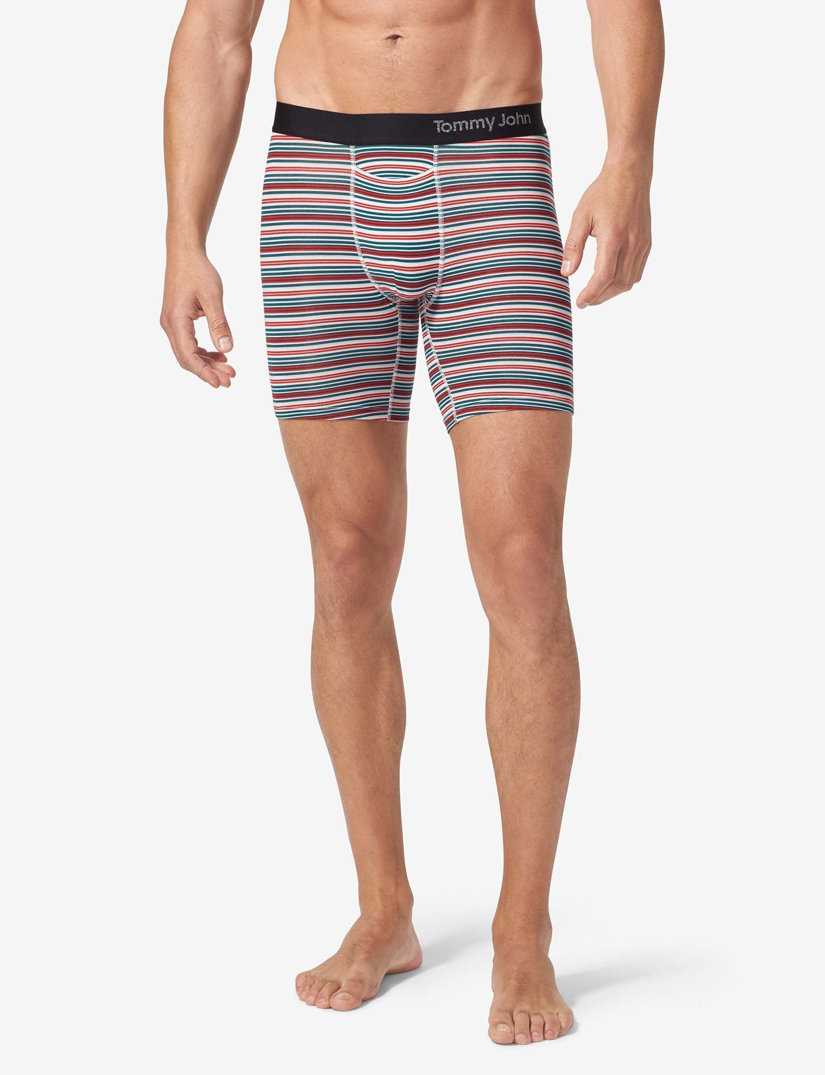 Cool Cotton Mid-Length Boxer Brief 6"::Ice Blue Tabloid Stripe