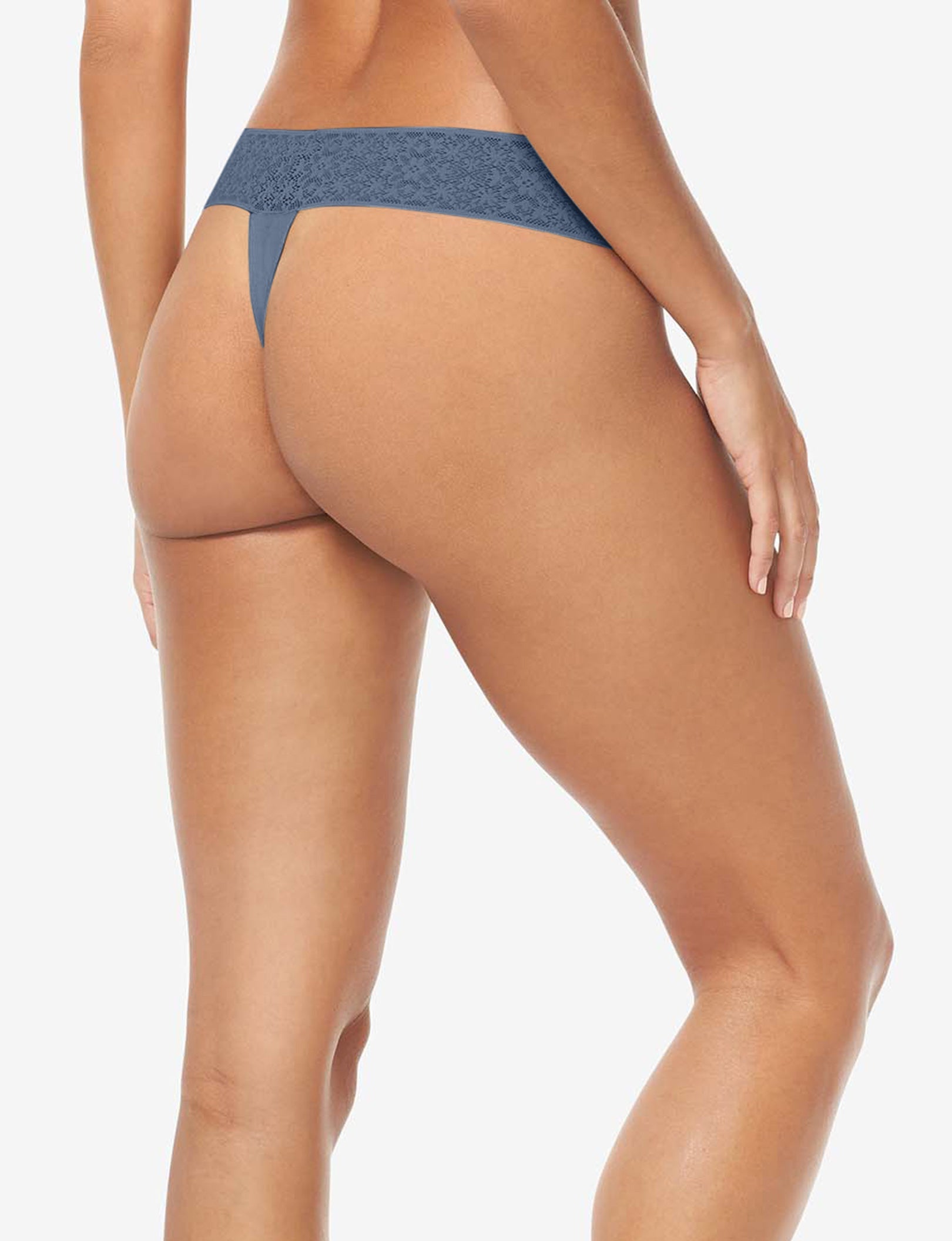 Women's Cool Cotton Thong, Lace Waist::Bering Sea Lace Waist