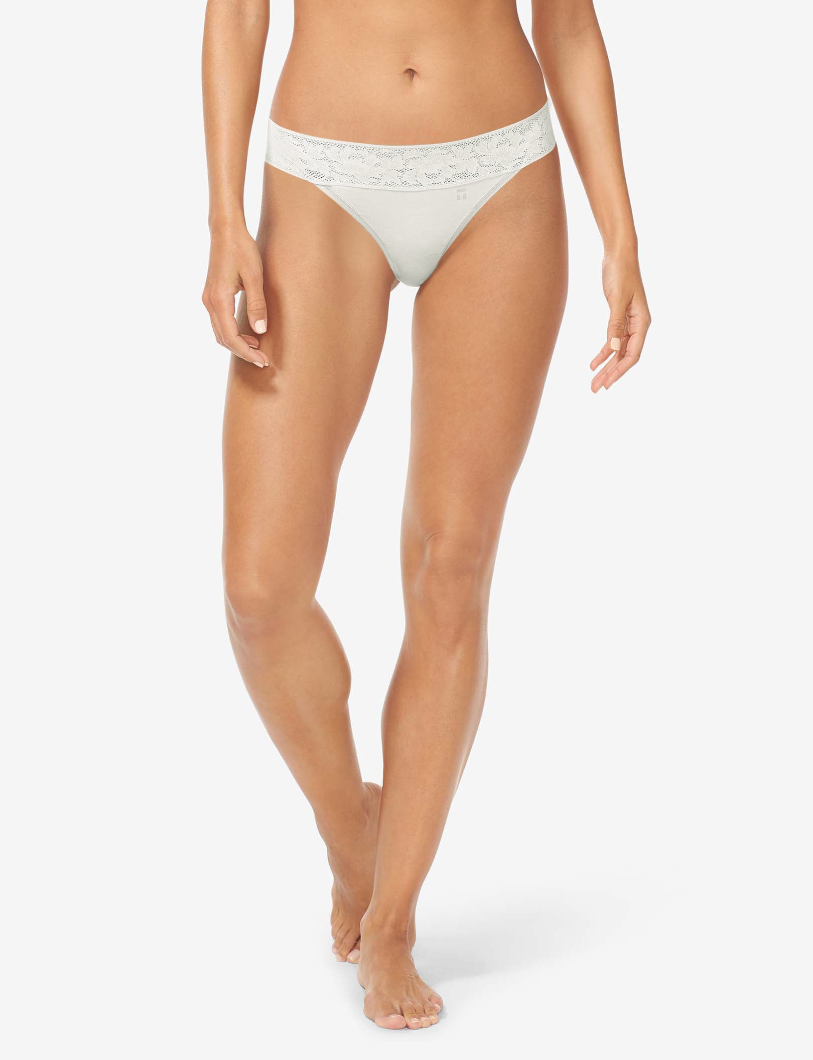 Women's Second Skin Thong, Lace Waist::Coconut Milk Lace Waist