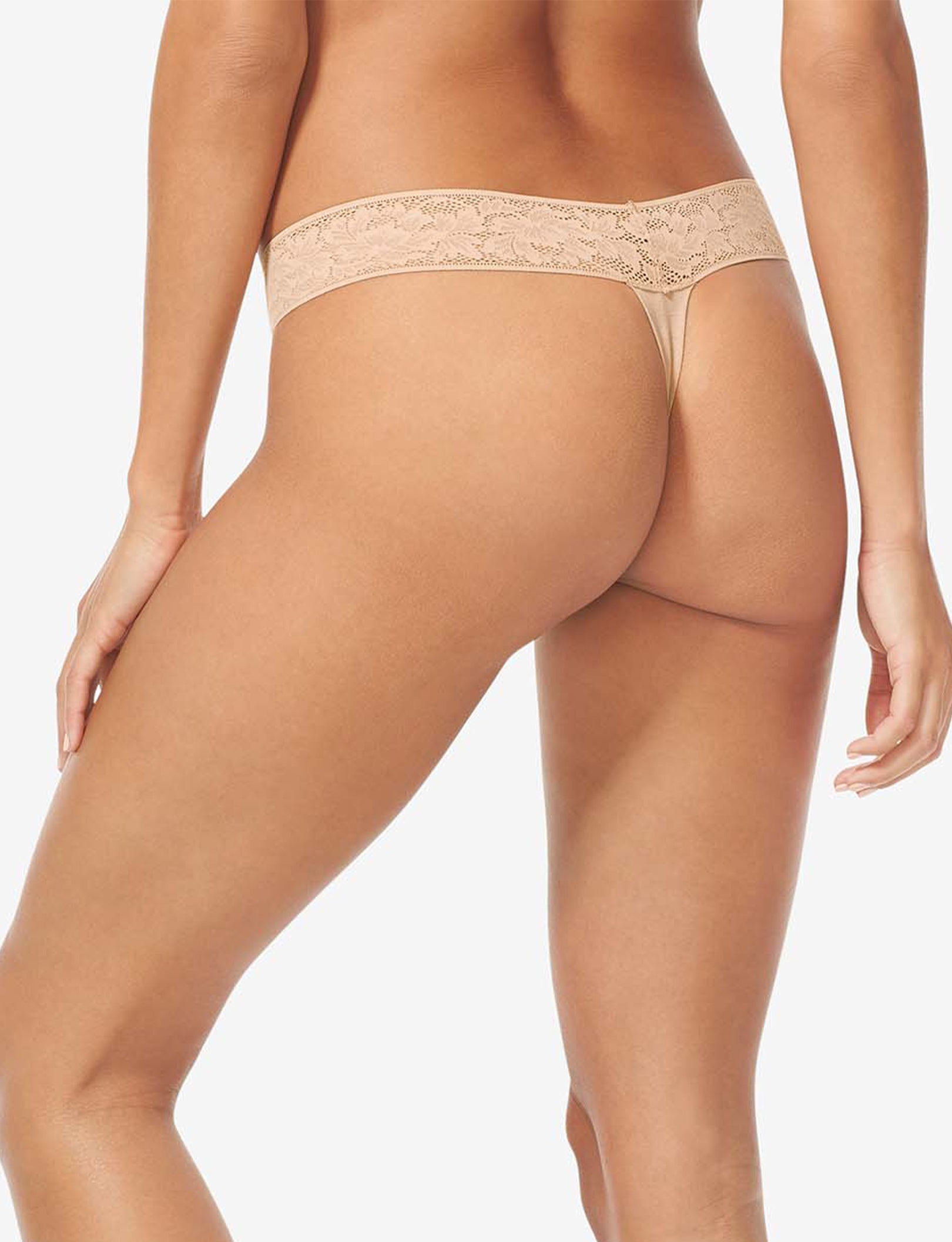 Women's Second Skin Thong, Lace Waist::Maple Sugar Lace Waist