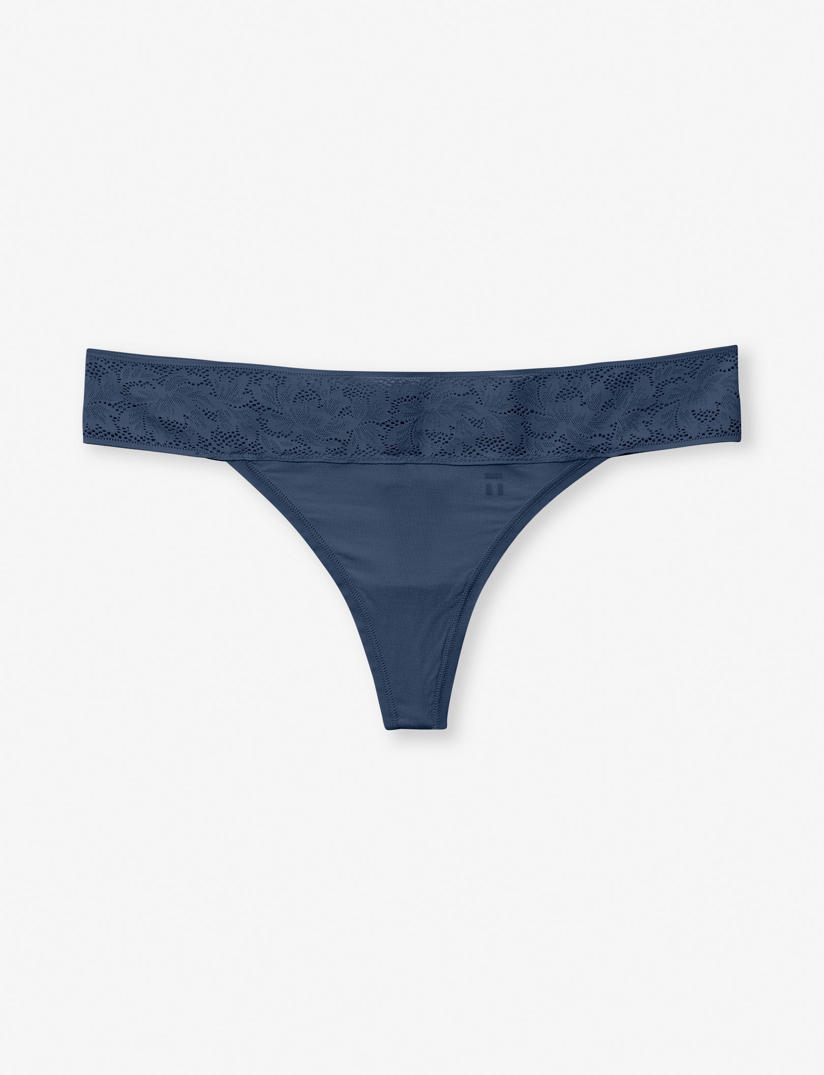 Women's Second Skin Thong, Lace Waist::Dress Blues Lace Waist
