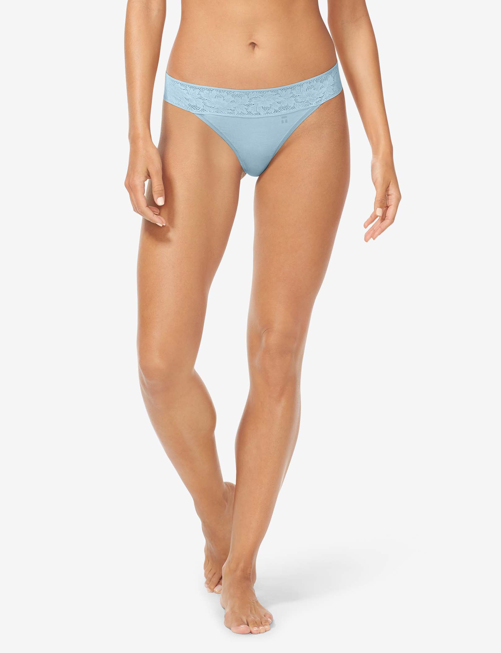 Women's Second Skin Thong, Lace Waist::Winter Sky Lace Waist