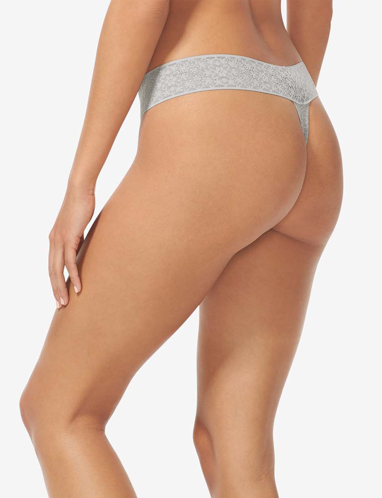 Women's Cool Cotton Thong, Lace Waist::Heather Grey Lace Waist