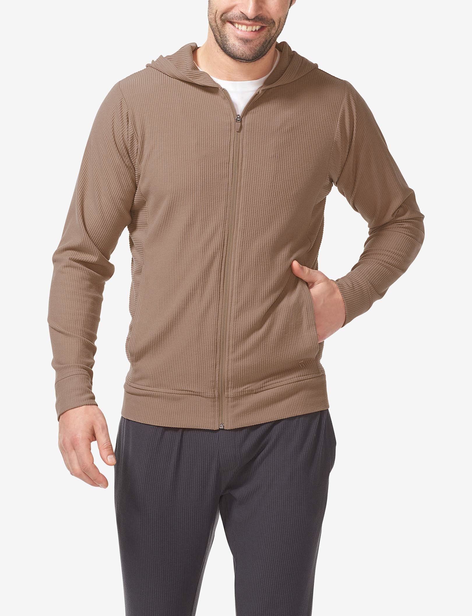 Zen Ribbed Full Zip Hoodie::Woodsmoke