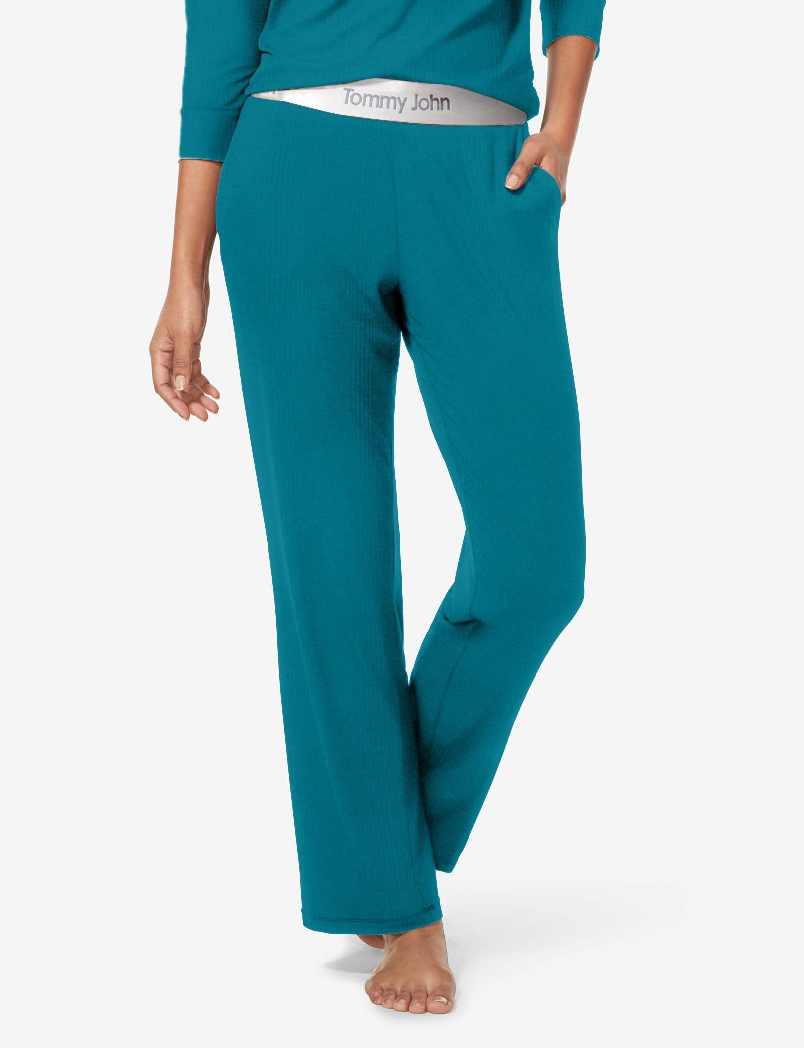 Women's Second Skin Micro Rib Sleep Pant::Deep Teal Rib