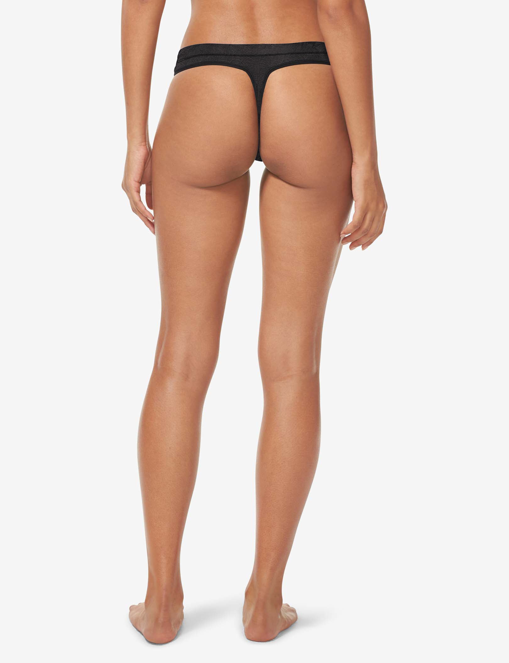 Women's Second Skin Comfort Lace Thong::Black Lace