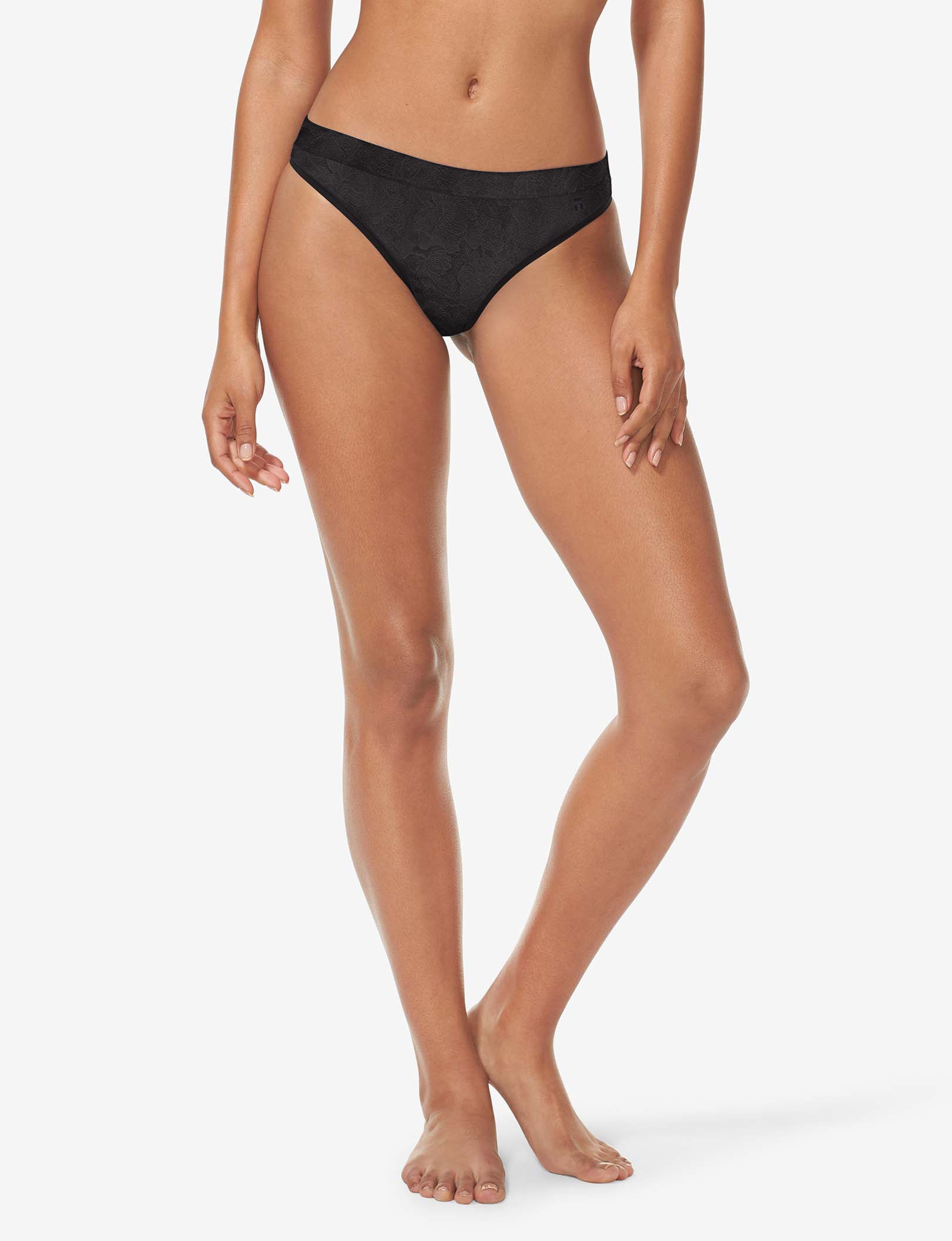 Women's Second Skin Comfort Lace Thong::Black Lace