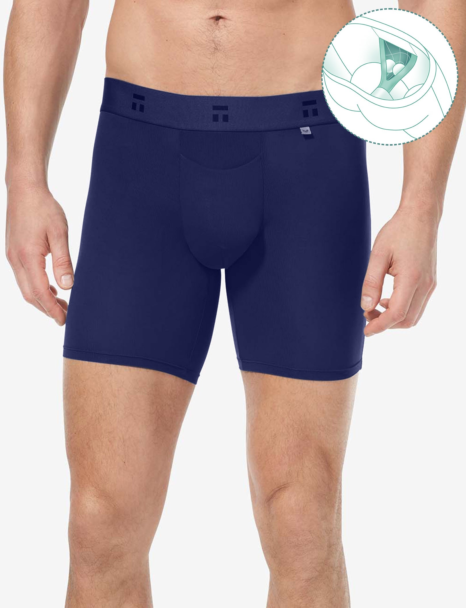 Premium Hammock Pouch Mid-Length Boxer Brief 6" (3-Pack)::Black/Navy Blazer