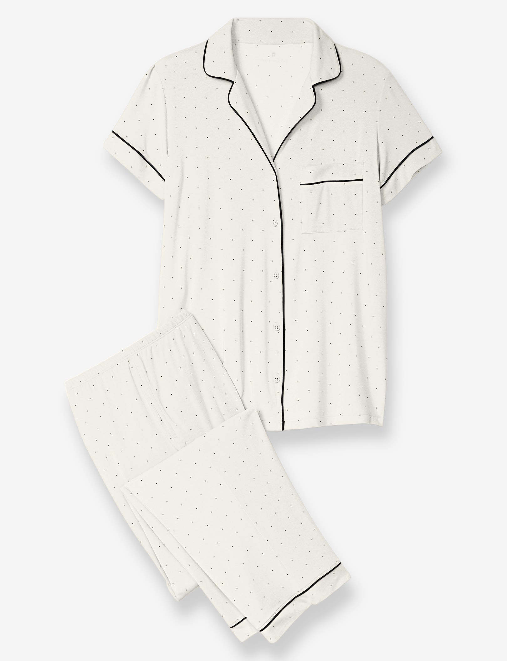Women's Short Sleeve Top & Pant Pajama Set::Snow White Mini Polka Dot