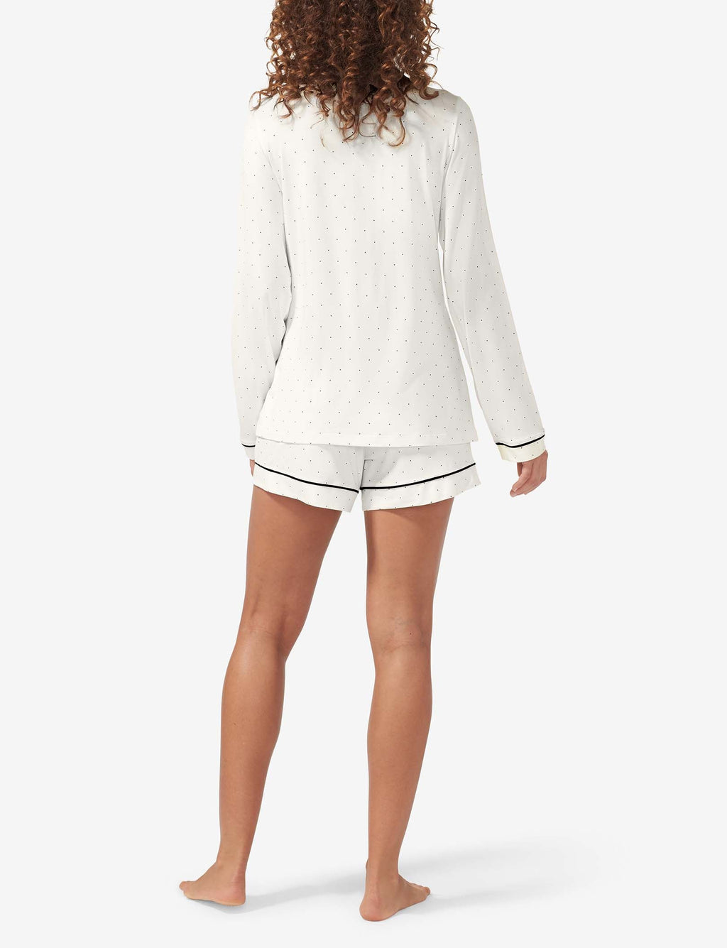 Women's Long Sleeve Top & Short Pajama Set::Snow White Mini Polka Dot