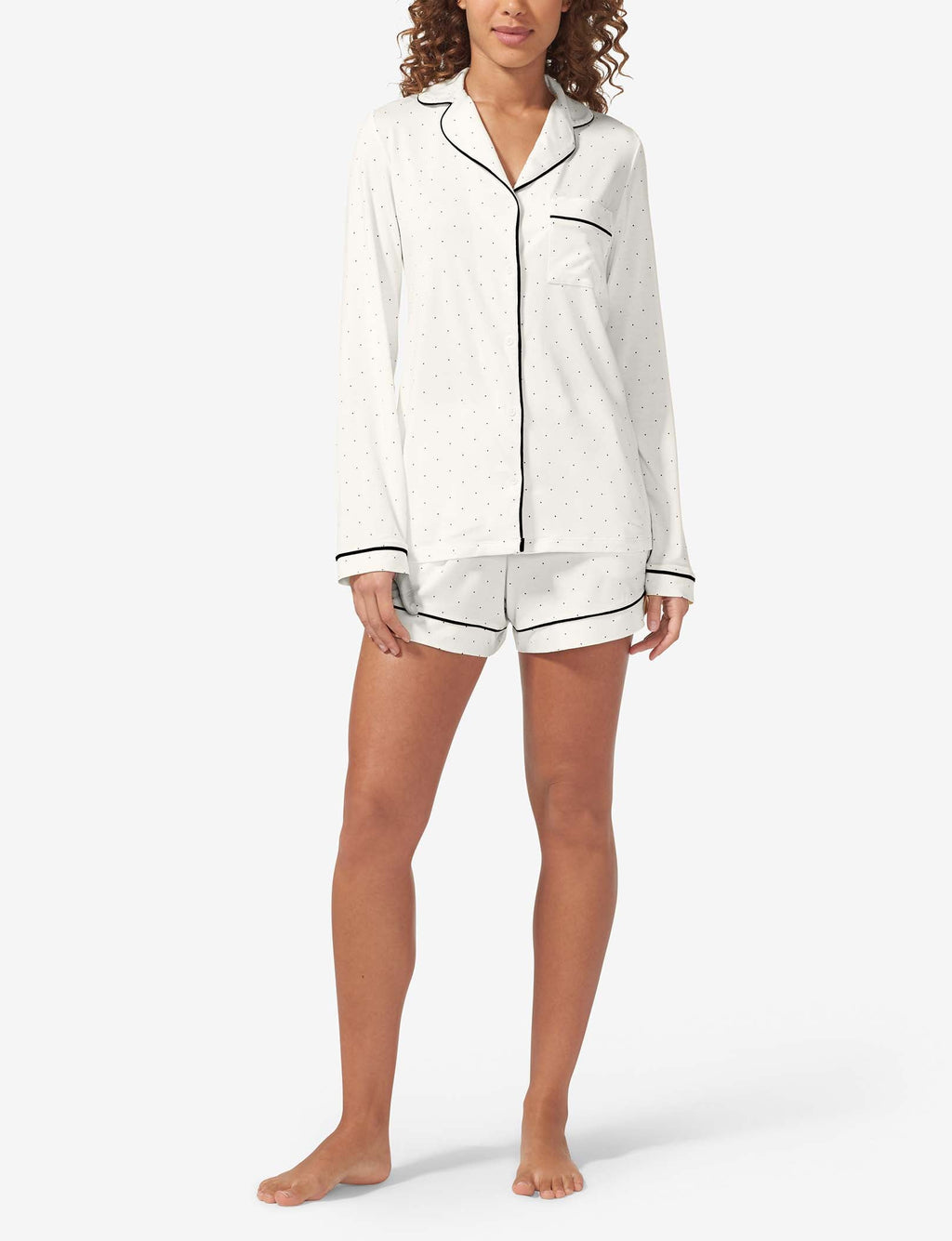 Women's Long Sleeve Top & Short Pajama Set::Snow White Mini Polka Dot