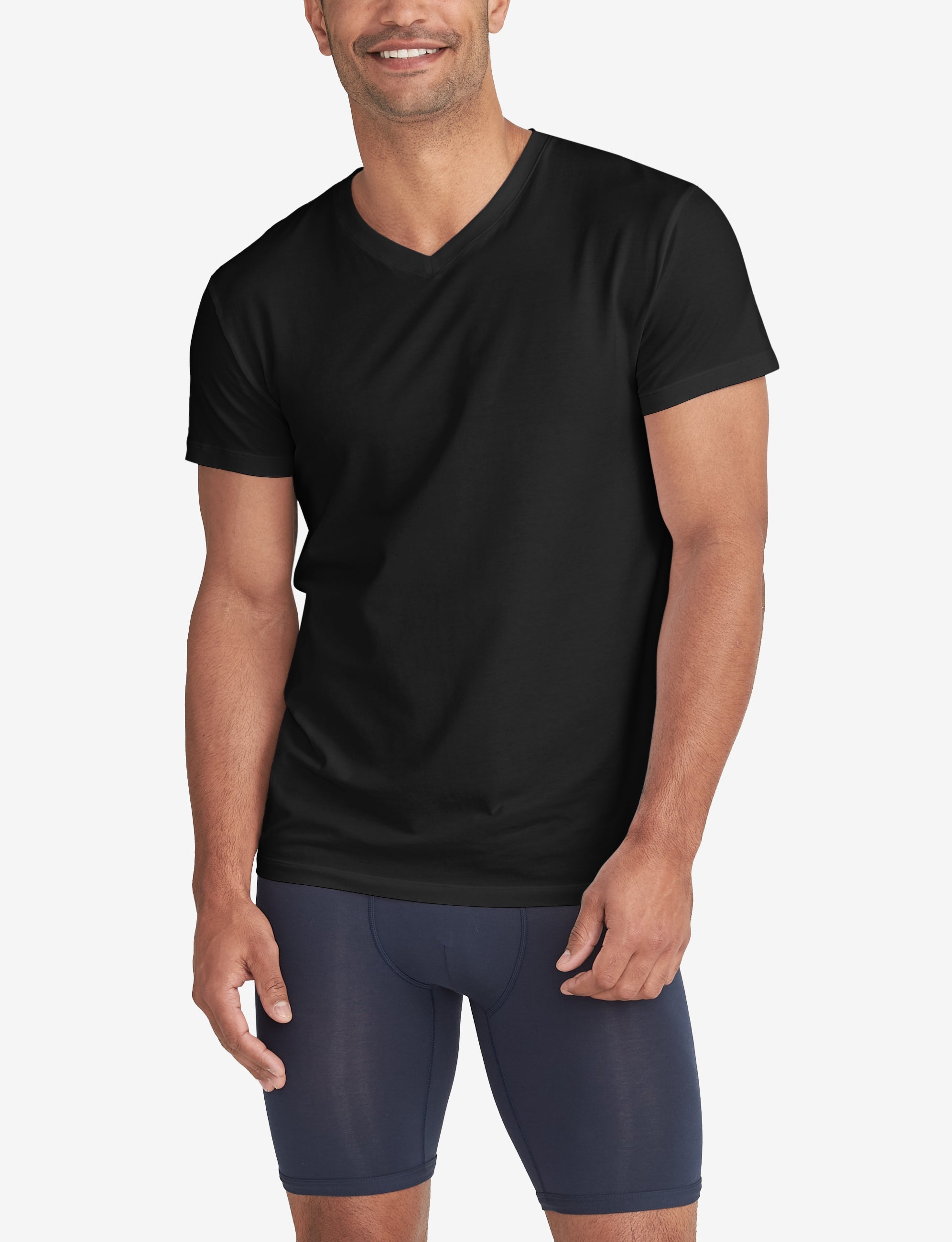 Cool Cotton High V-Neck Modern Fit Undershirt (3-Pack)::Black