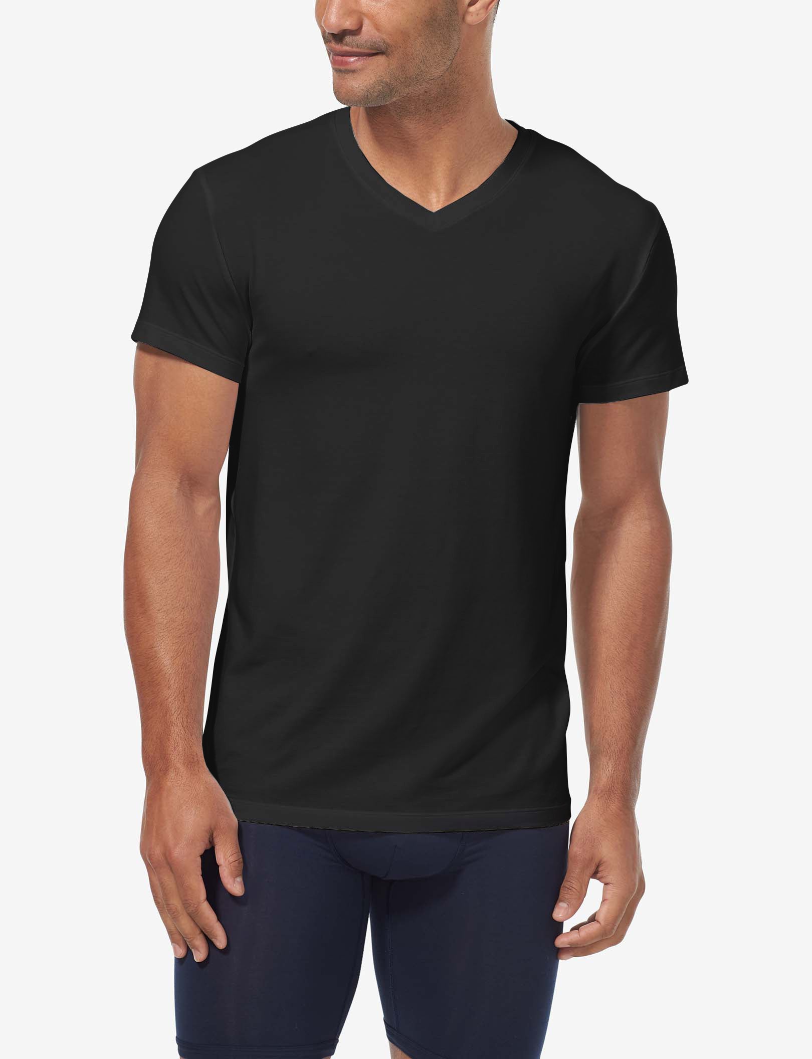 Cool Cotton High V-Neck Modern Fit Undershirt (3-Pack)::Black